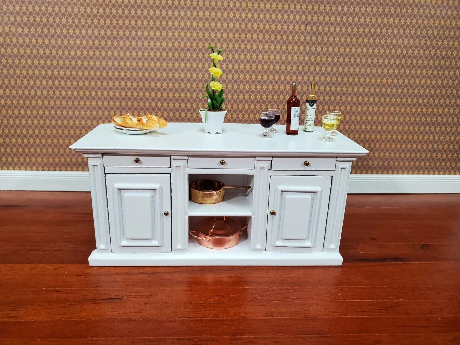 Dollhouse Kitchen Bar Island Large White 1:12 Scale Miniature Cupboard Wood Furniture - Image 5