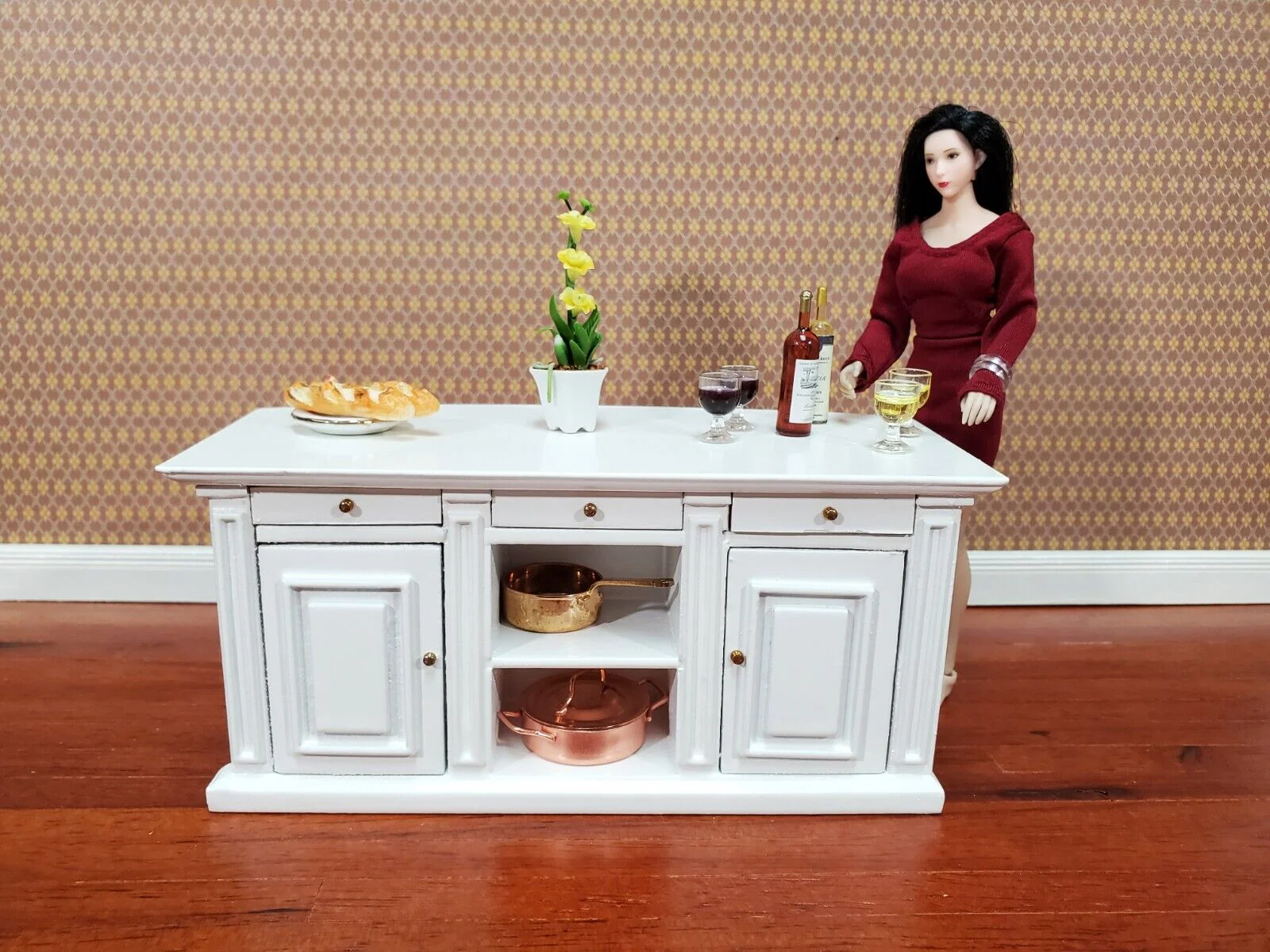 Dollhouse Kitchen Bar Island Large White 1:12 Scale Miniature Cupboard Wood Furniture - Image 6