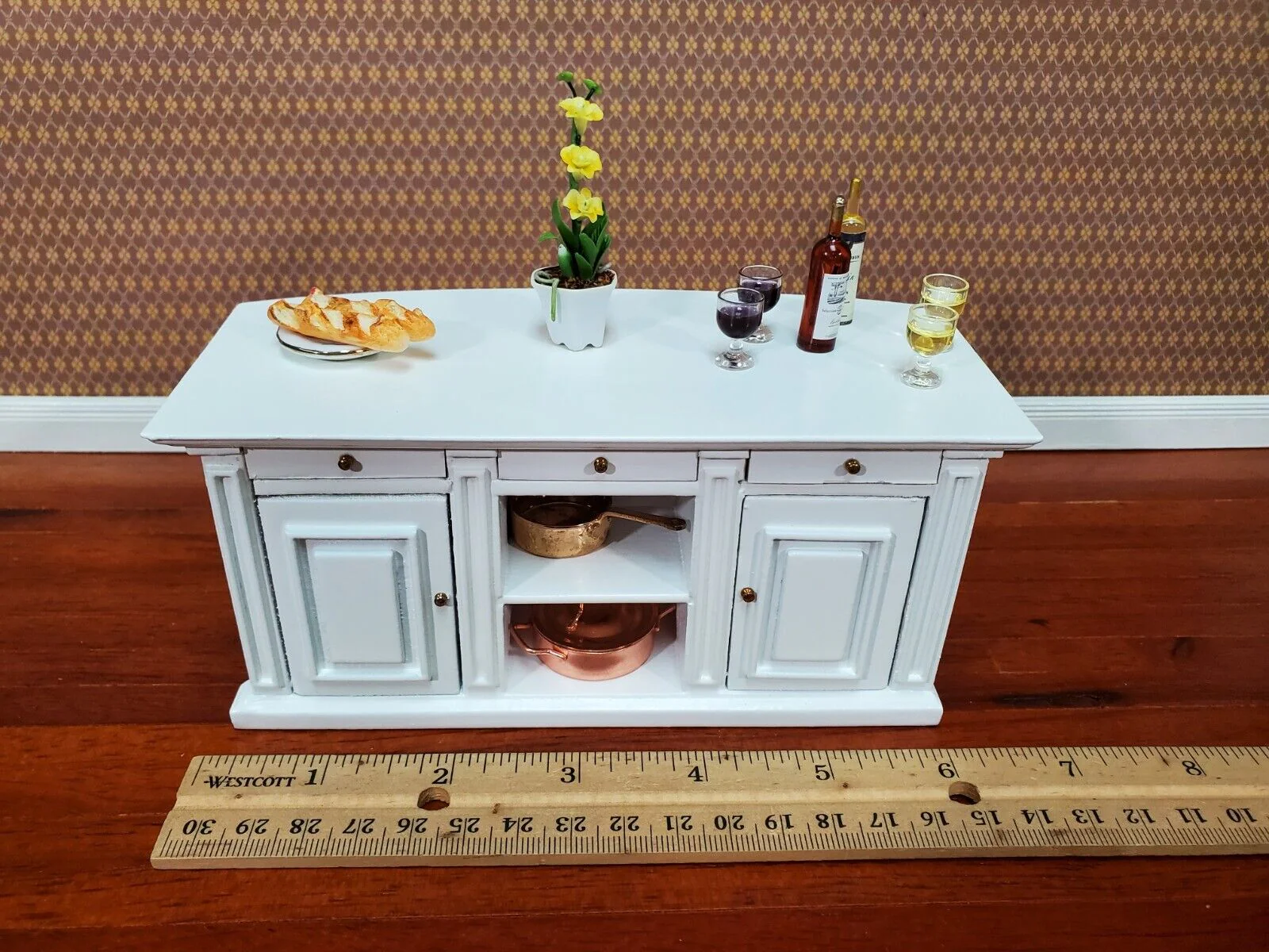 Dollhouse Kitchen Bar Island Large White 1:12 Scale Miniature Cupboard Wood Furniture - Image 7