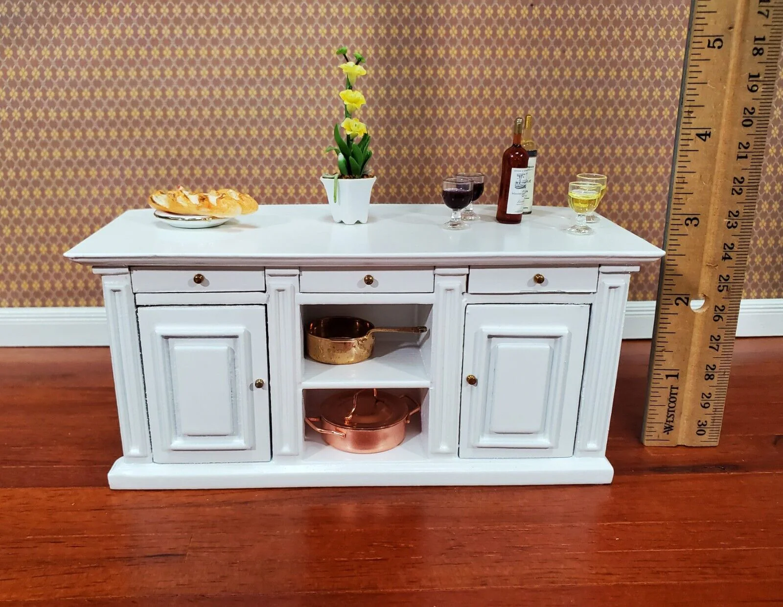 Dollhouse Kitchen Bar Island Large White 1:12 Scale Miniature Cupboard Wood Furniture - Image 8