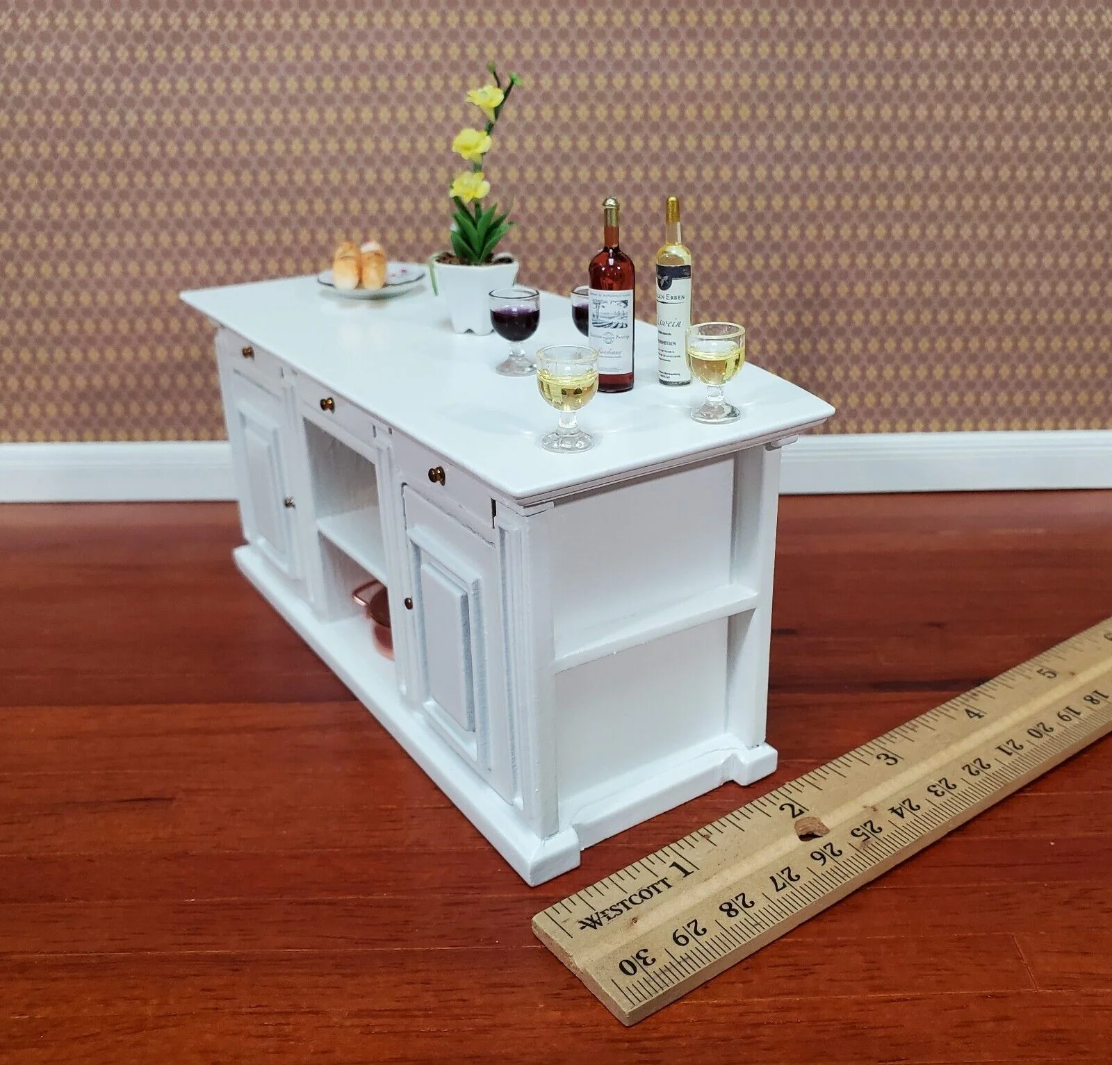 Dollhouse Kitchen Bar Island Large White 1:12 Scale Miniature Cupboard Wood Furniture - Image 9