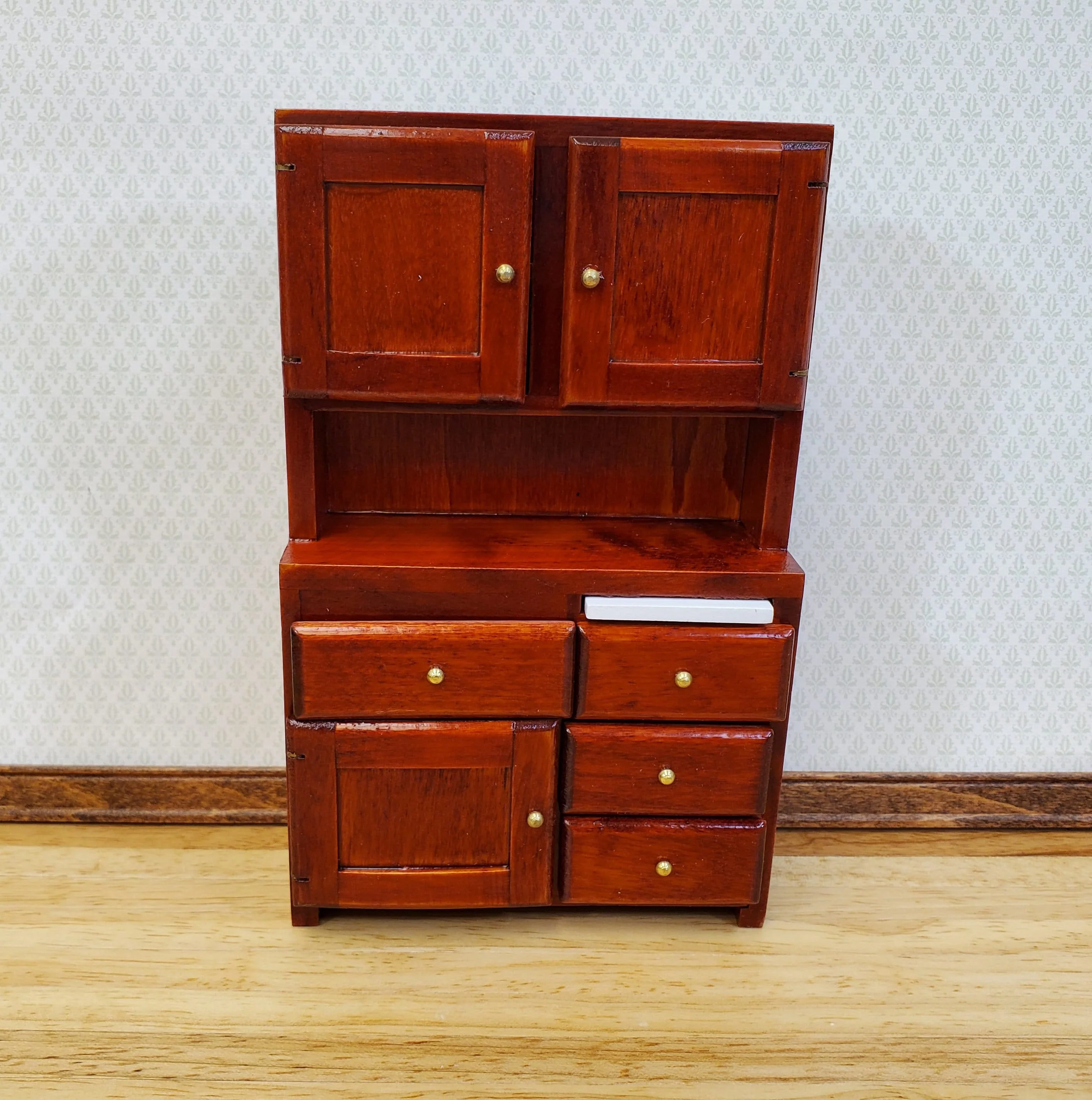 Dollhouse Kitchen Cabinet w/ Cutting Board 1:12 Scale Miniature Furniture Mahogany Finish - Image 2
