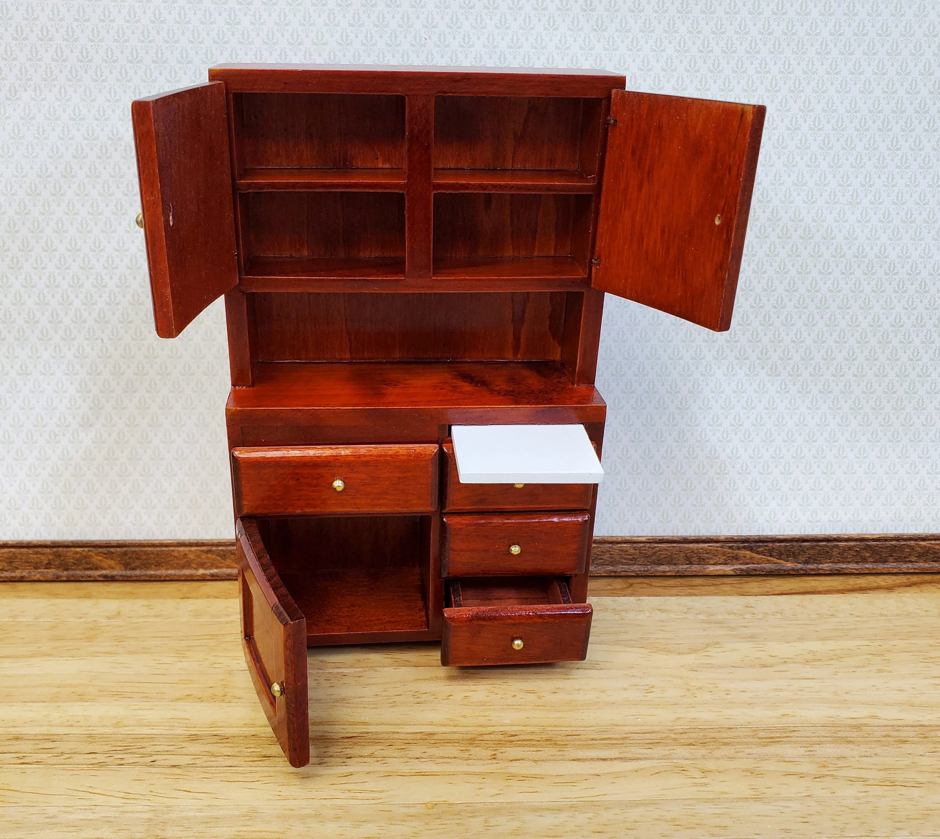 Dollhouse Kitchen Cabinet w/ Cutting Board 1:12 Scale Miniature Furniture Mahogany Finish - Image 3