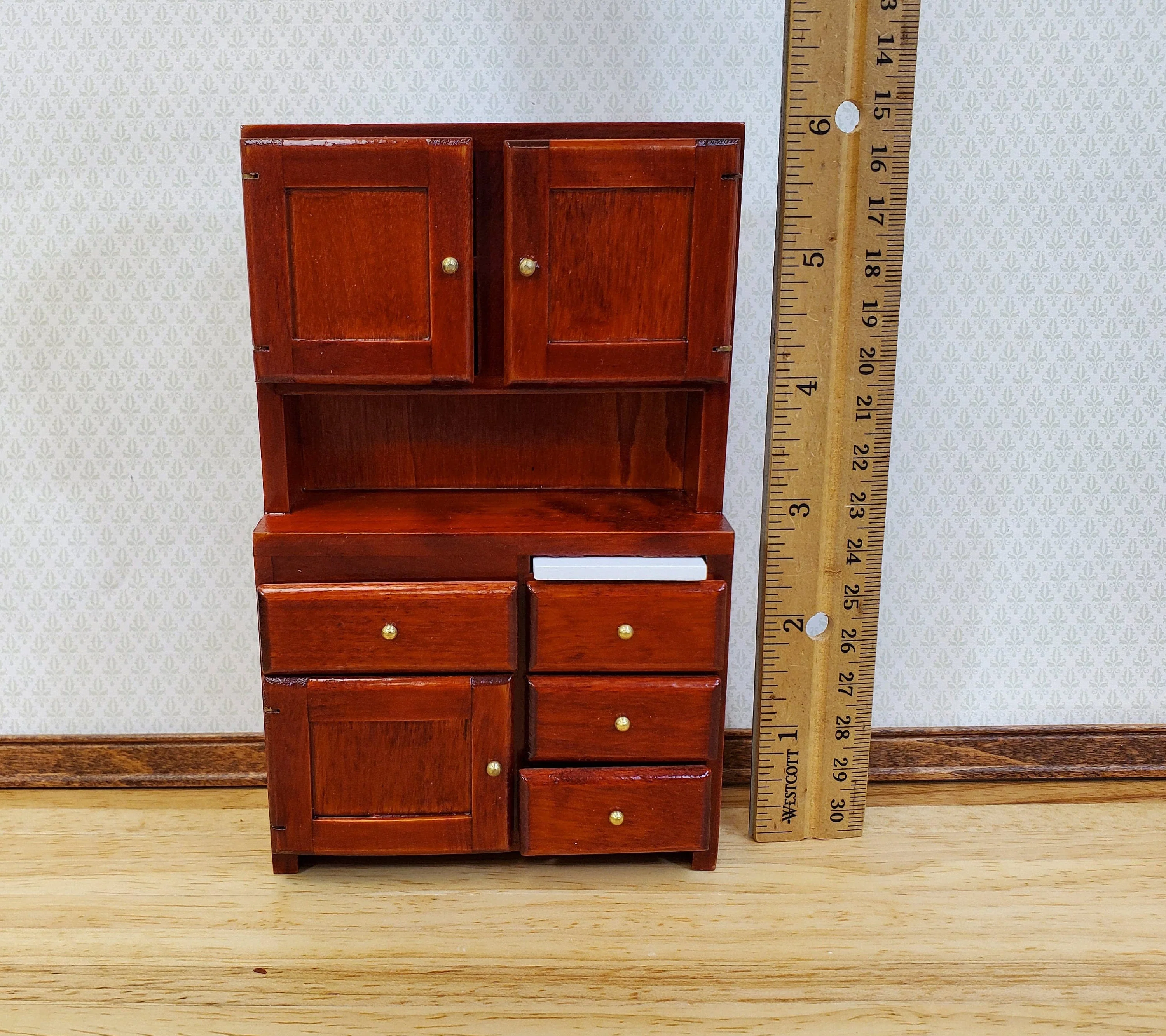 Dollhouse Kitchen Cabinet w/ Cutting Board 1:12 Scale Miniature Furniture Mahogany Finish - Image 5