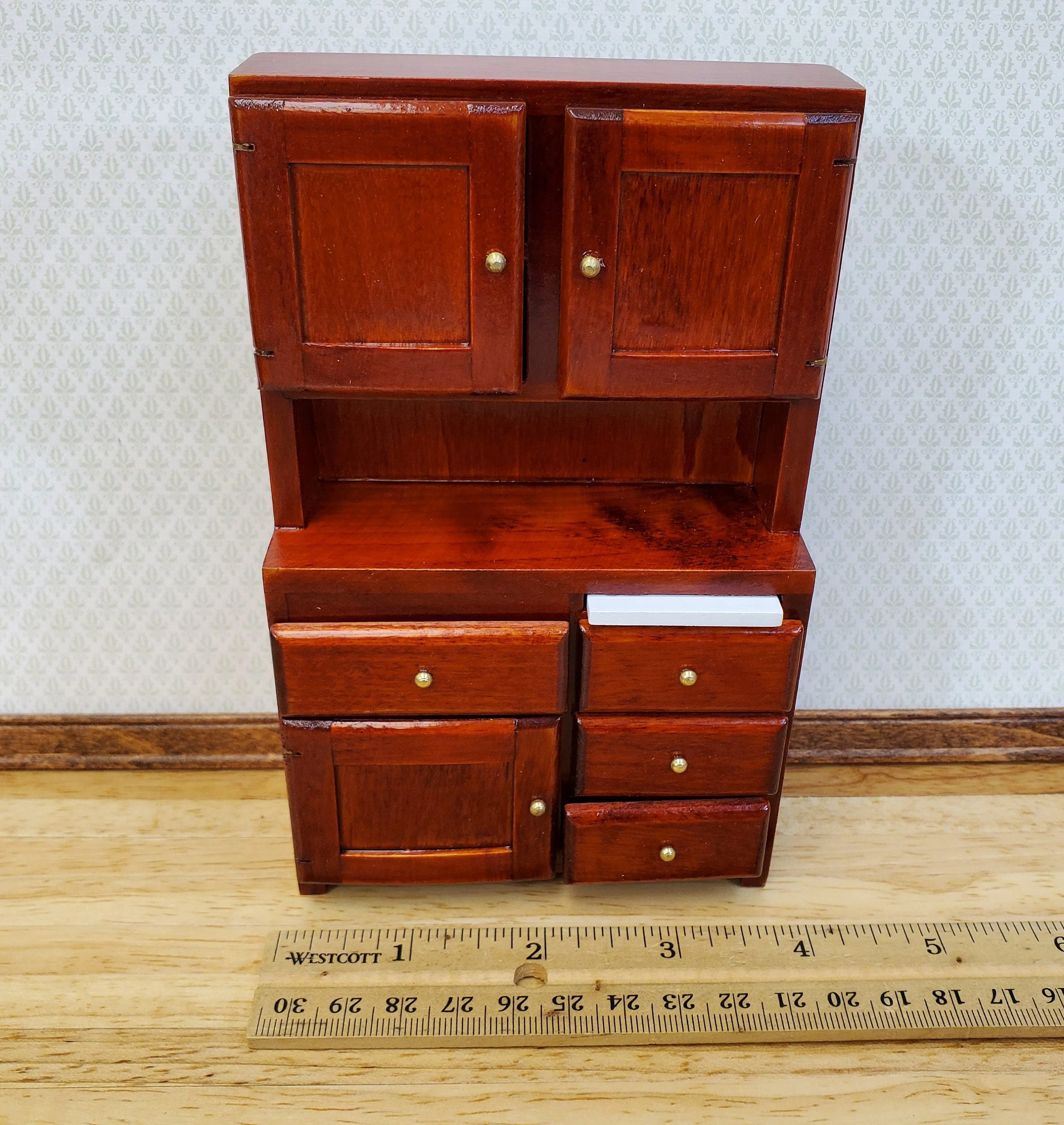Dollhouse Kitchen Cabinet w/ Cutting Board 1:12 Scale Miniature Furniture Mahogany Finish - Image 6