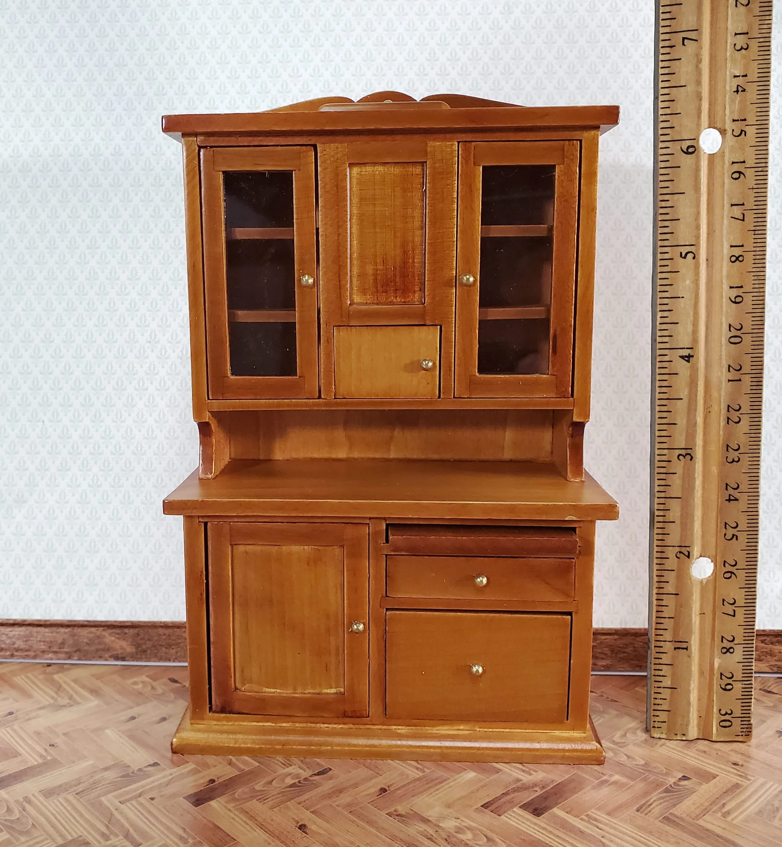 Dollhouse Kitchen Cabinet w/ Flour Bin 1:12 Scale Miniature Furniture Walnut Finish - Image 5