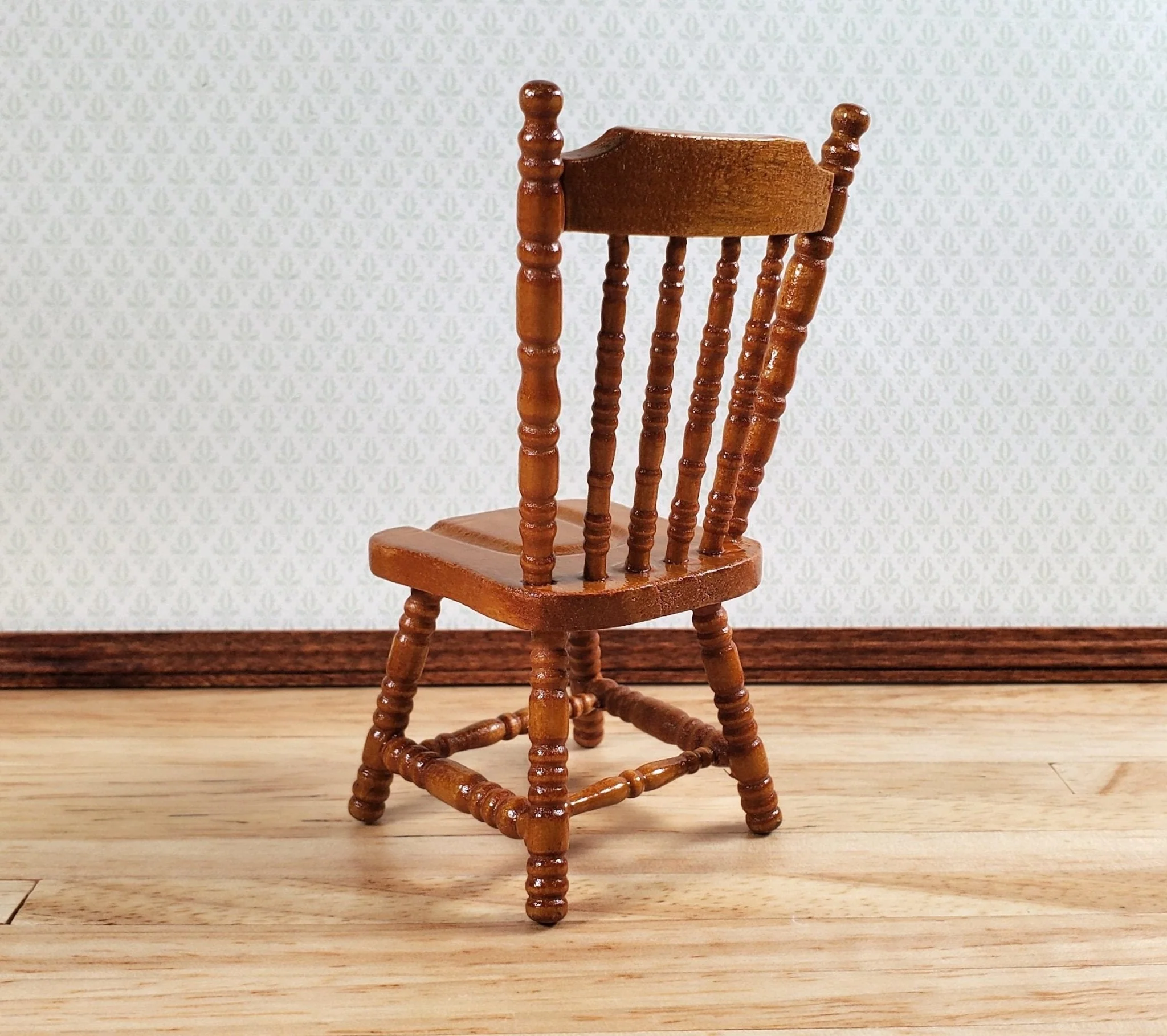 Dollhouse Kitchen Chair Spindle Back Walnut Finish Miniature Furniture 1:12 Scale - Image 3