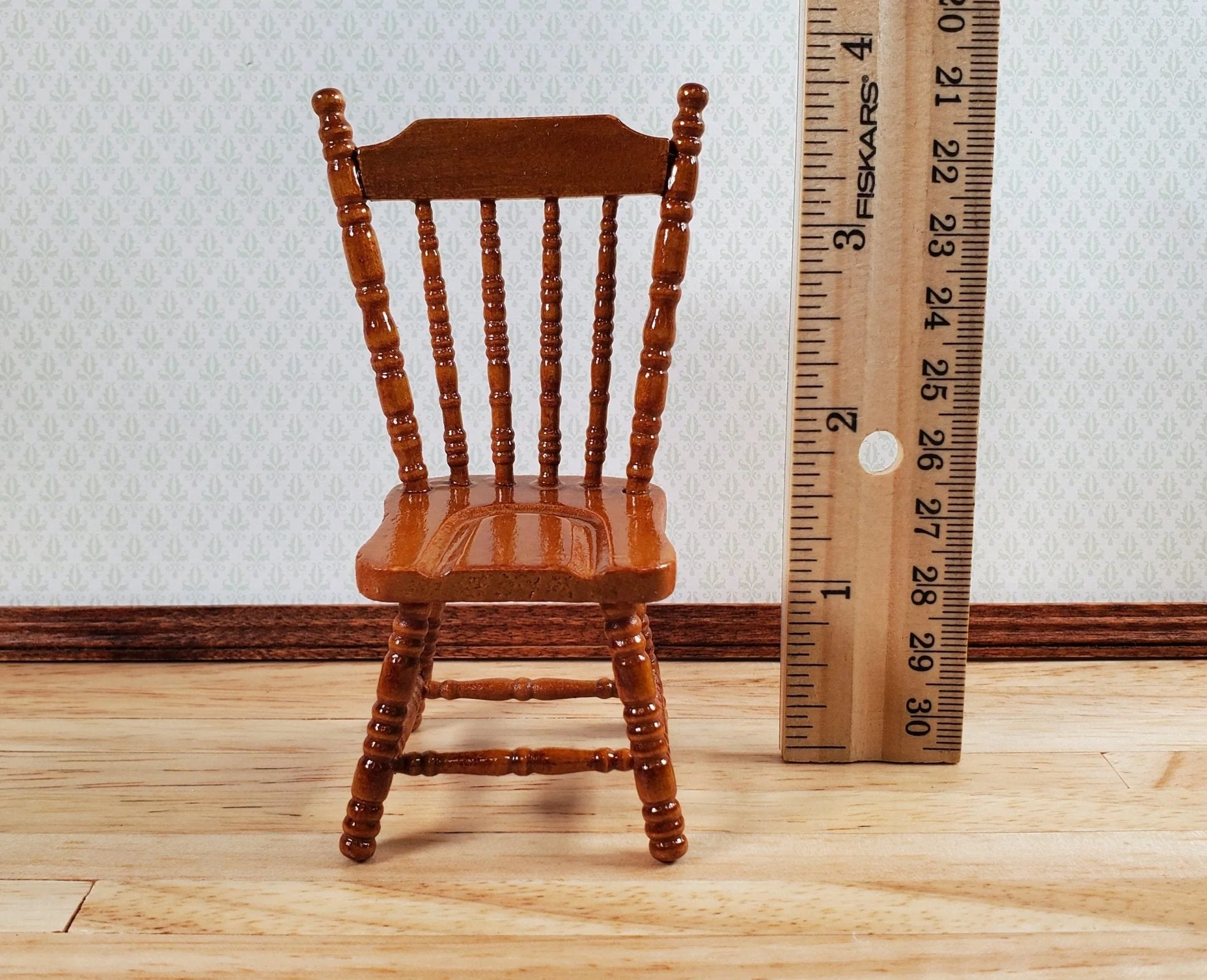 Dollhouse Kitchen Chair Spindle Back Walnut Finish Miniature Furniture 1:12 Scale - Image 4