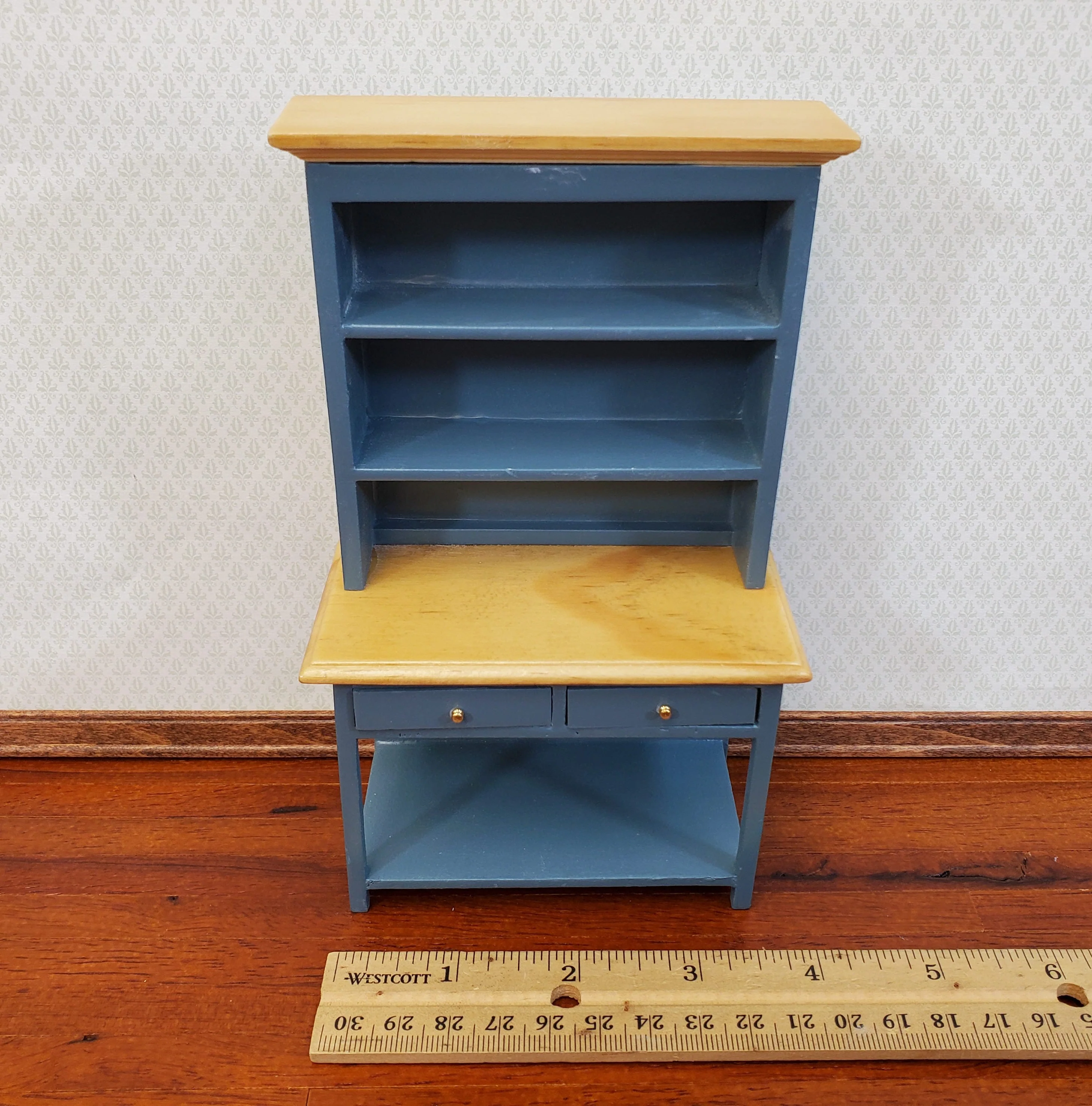 Dollhouse Kitchen Hutch Cabinet Cupboard 1:12 Scale Blue Gray Finish - Image 6
