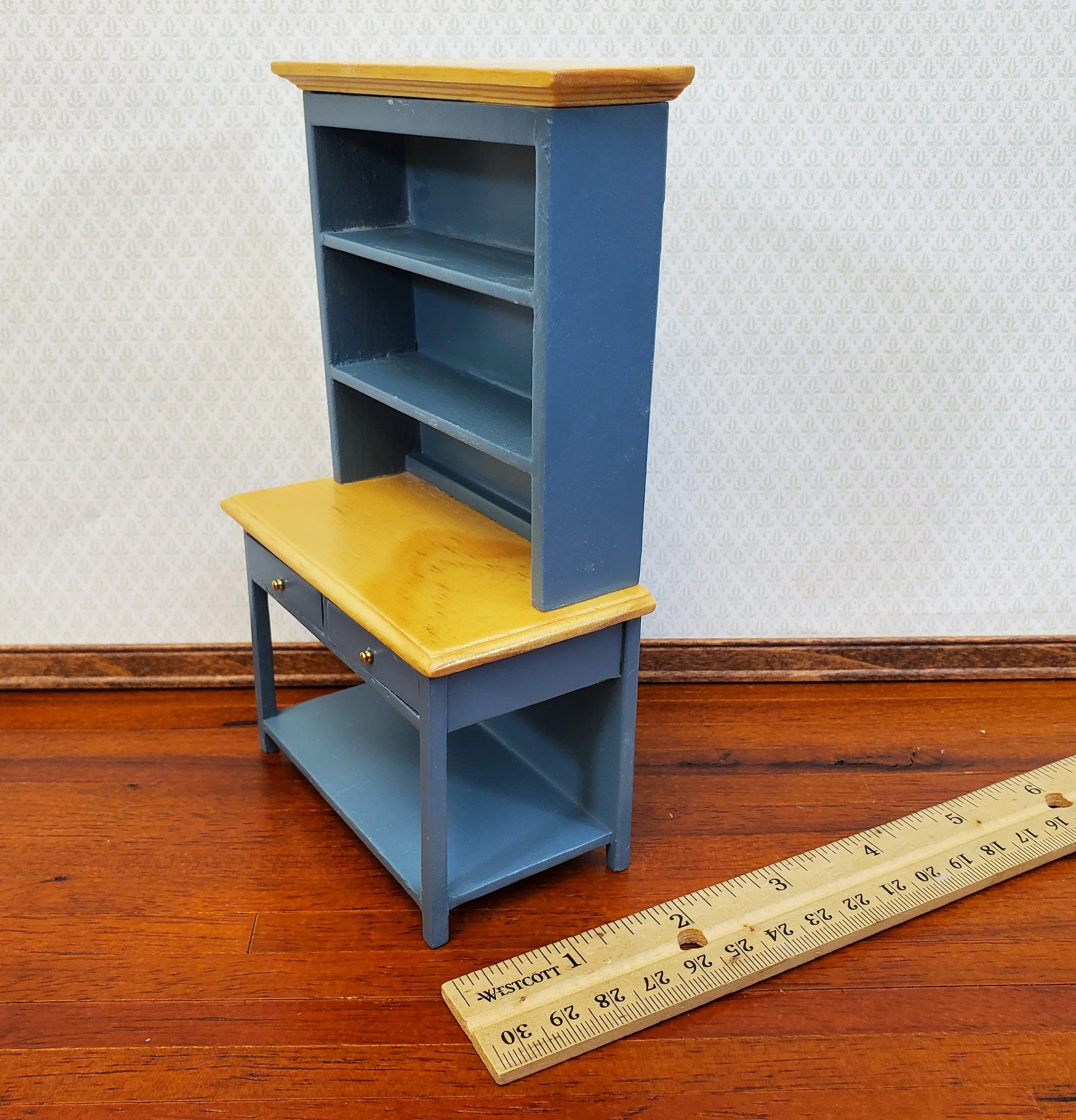 Dollhouse Kitchen Hutch Cabinet Cupboard 1:12 Scale Blue Gray Finish - Image 7