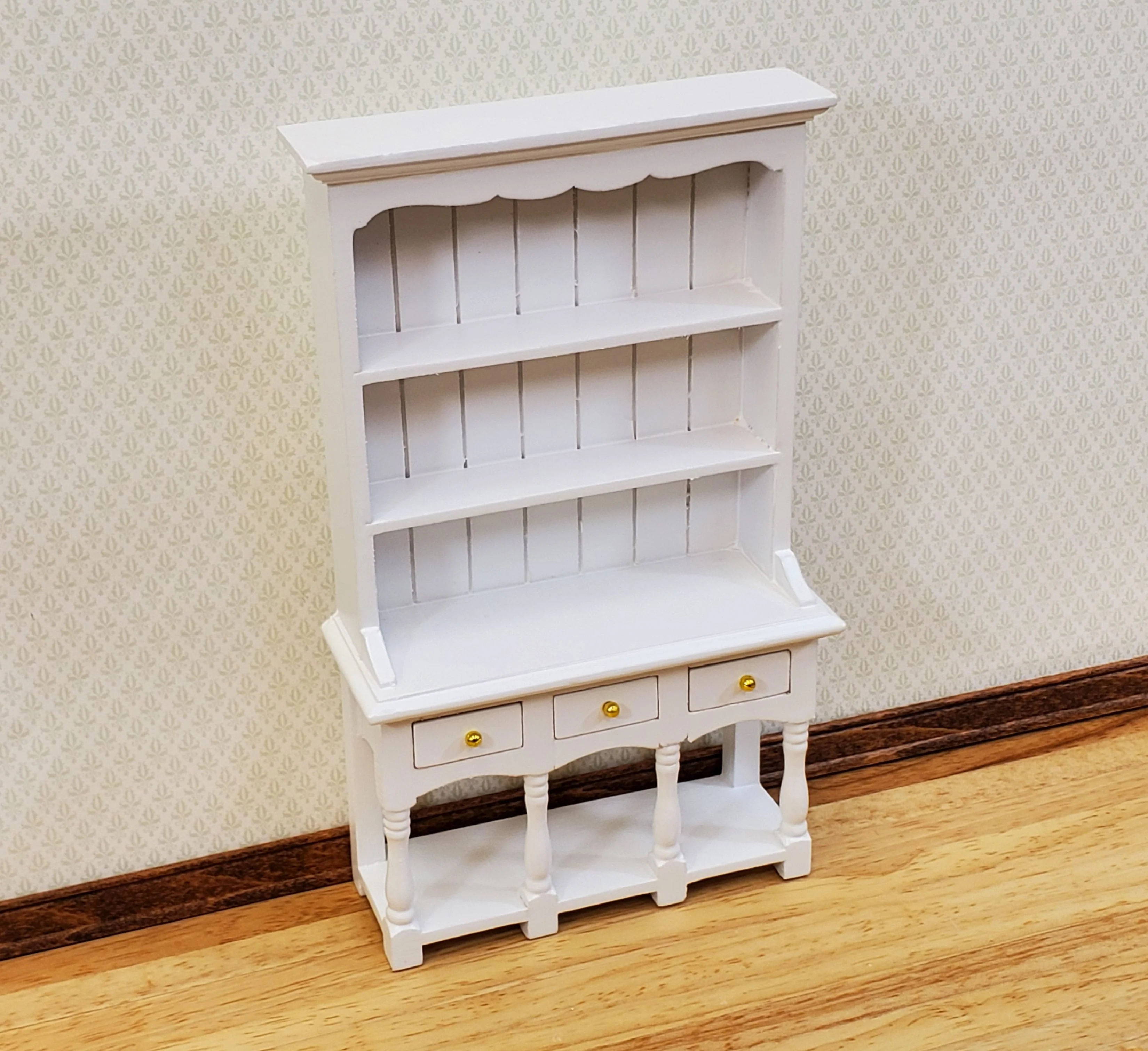 Dollhouse Kitchen Hutch Cupboard with Pot Shelf WHITE 1:12 Scale Furniture - Image 2