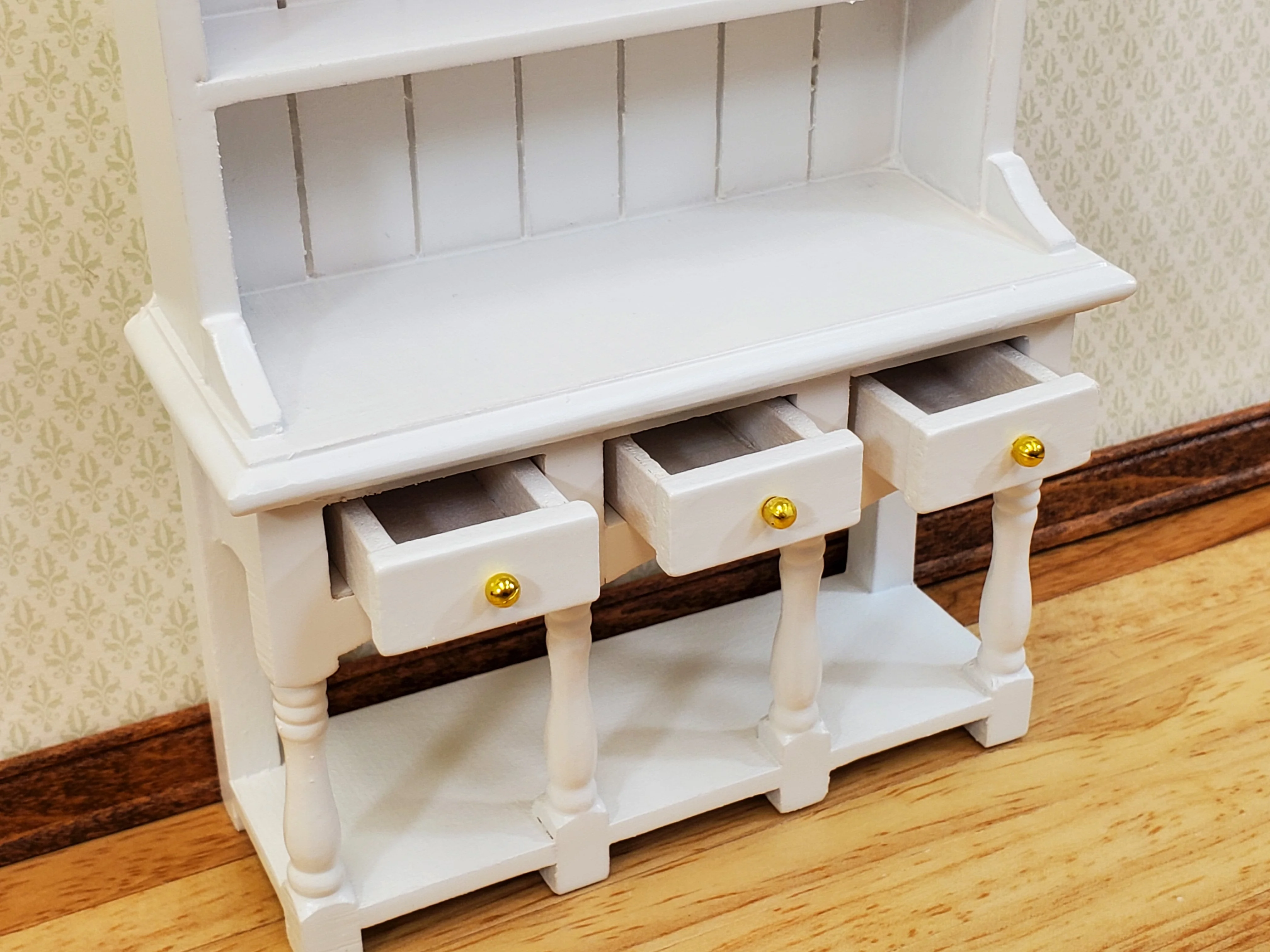 Dollhouse Kitchen Hutch Cupboard with Pot Shelf WHITE 1:12 Scale Furniture - Image 3