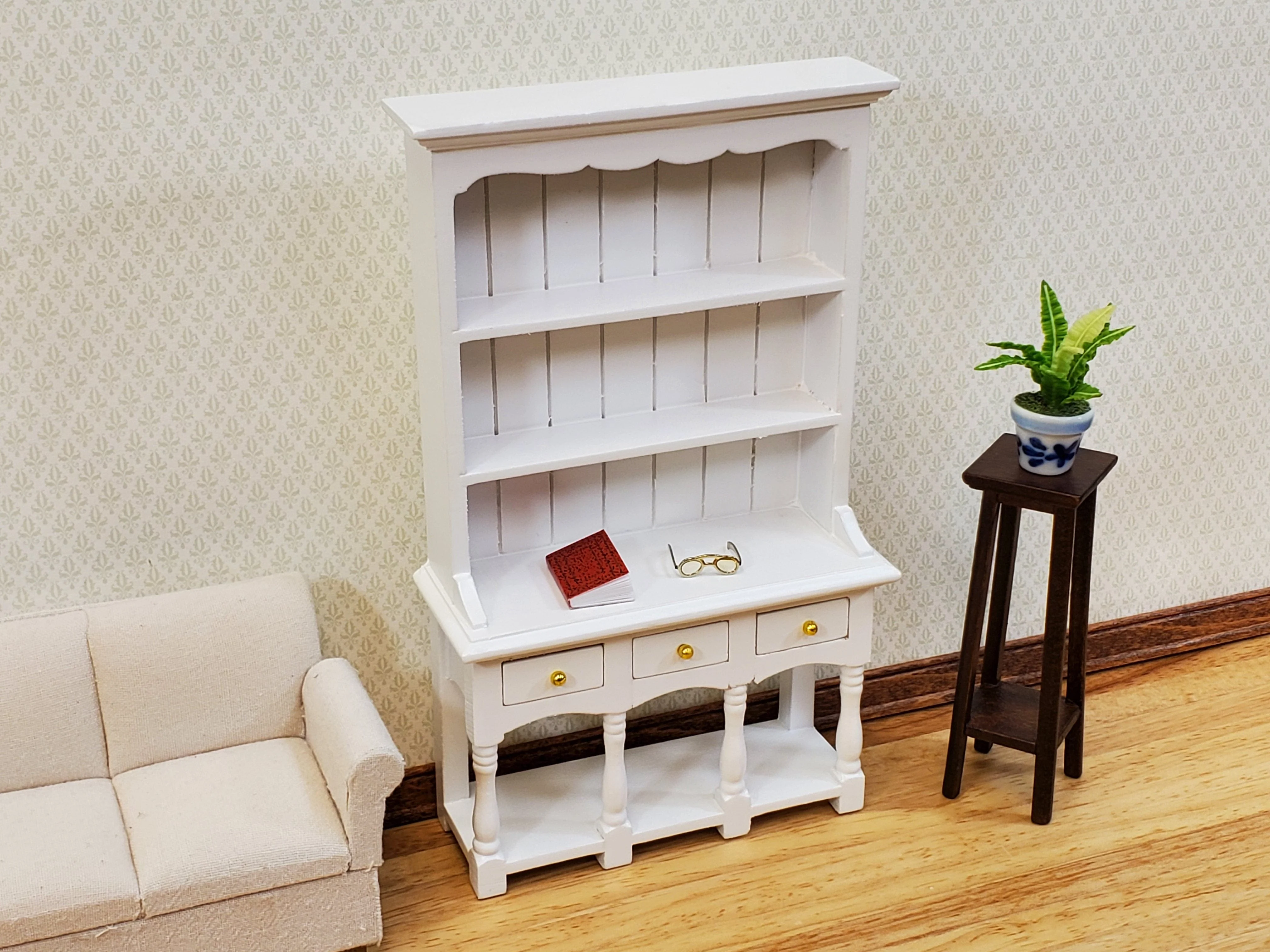 Dollhouse Kitchen Hutch Cupboard with Pot Shelf WHITE 1:12 Scale Furniture - Image 5