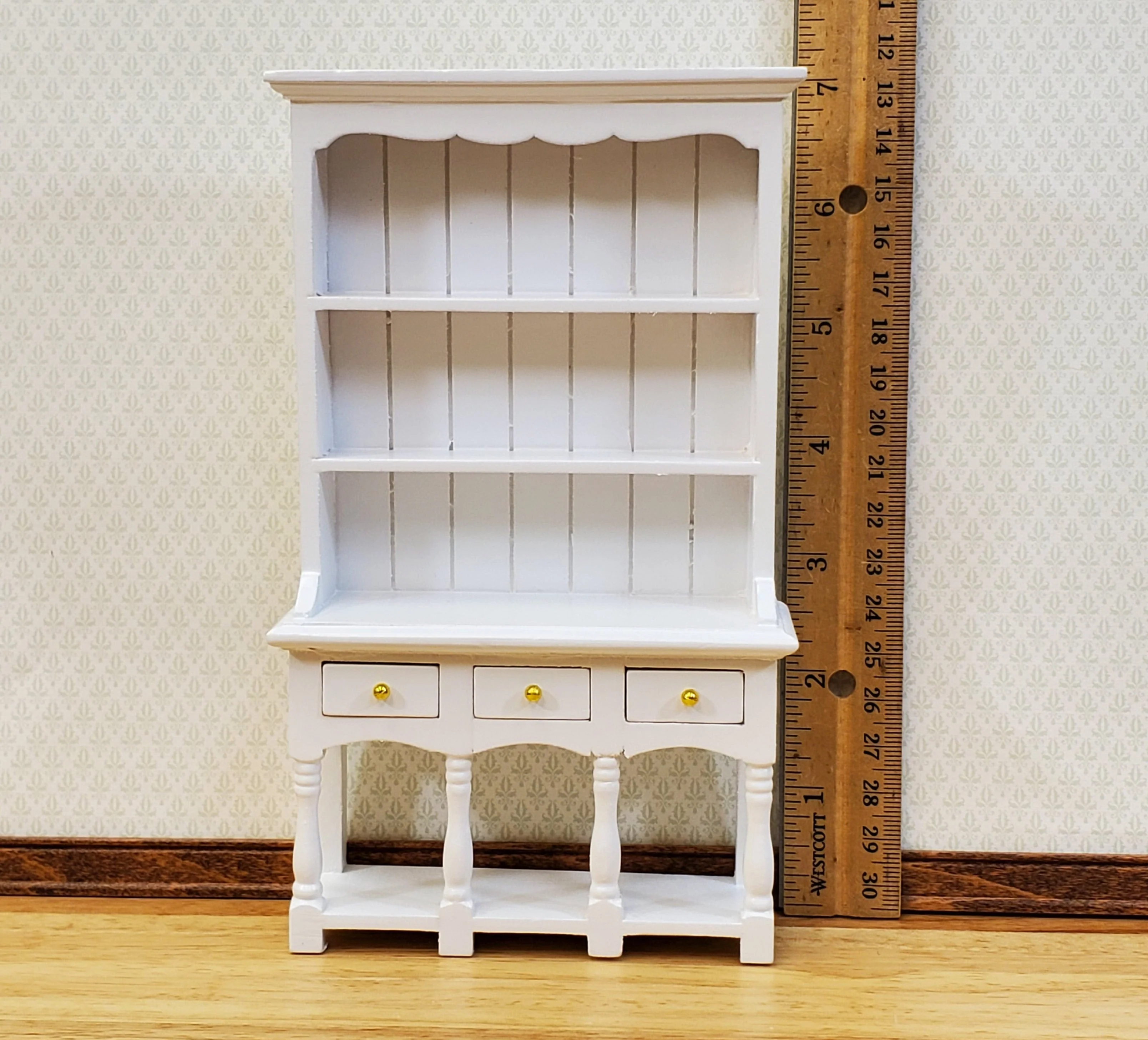 Dollhouse Kitchen Hutch Cupboard with Pot Shelf WHITE 1:12 Scale Furniture - Image 6