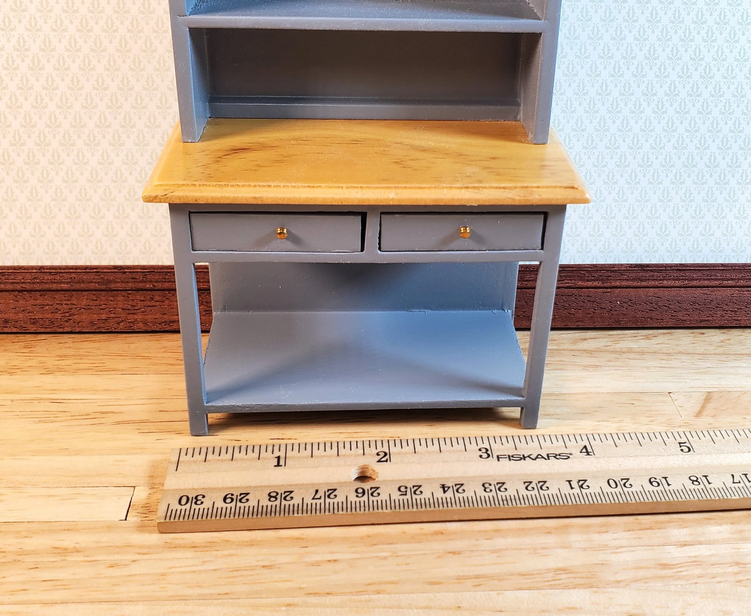 Dollhouse Kitchen Hutch Cupboard Wood 1:12 Scale Miniature Gray Finish - Image 5