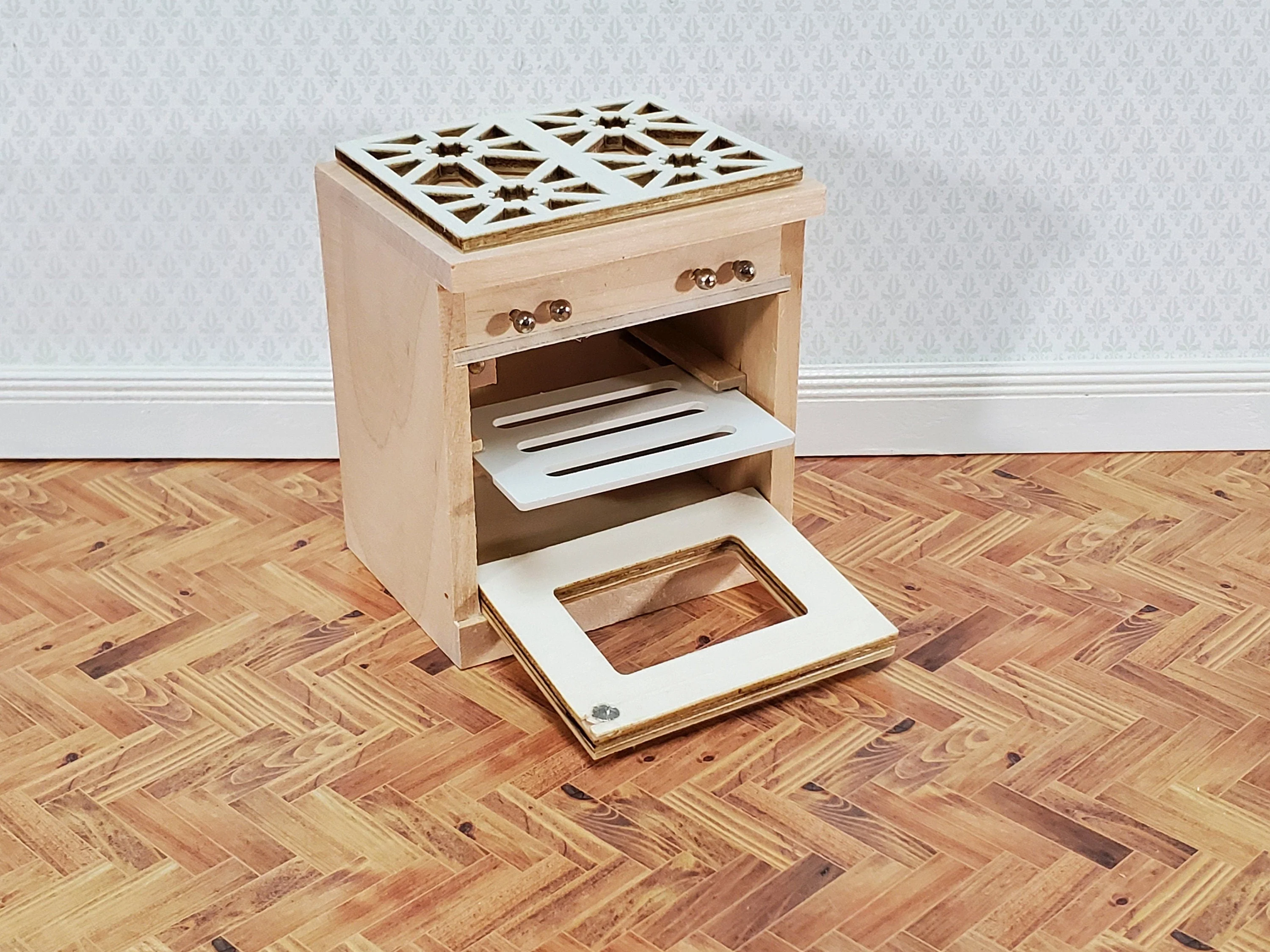 Dollhouse Kitchen Oven with Stove Top Modern Unpainted Wood 1:12 Scale Miniature - Image 3