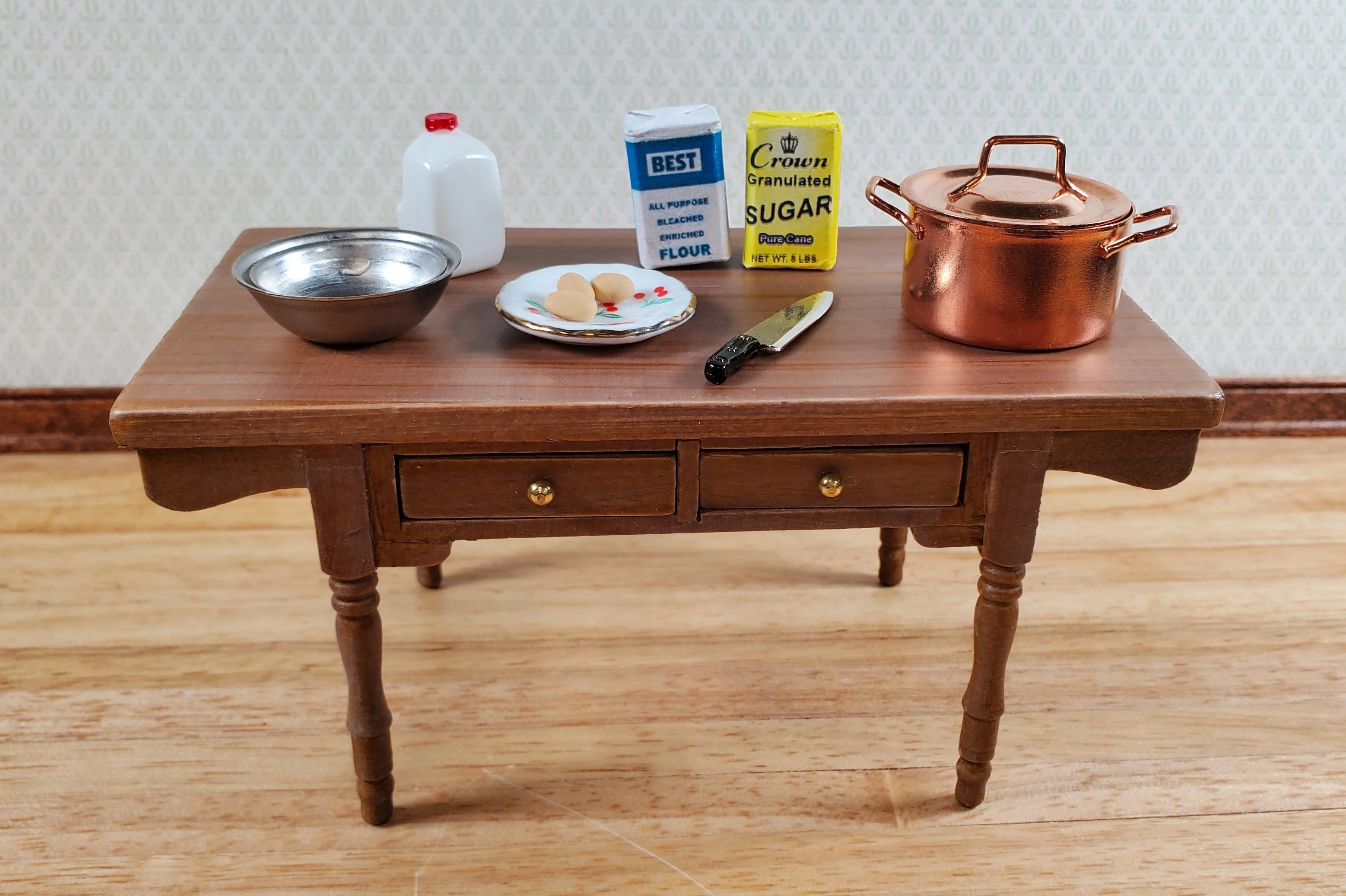 Dollhouse Kitchen Prep Table Farmhouse Style Wood 1:12 Scale Miniature Furniture - Image 3