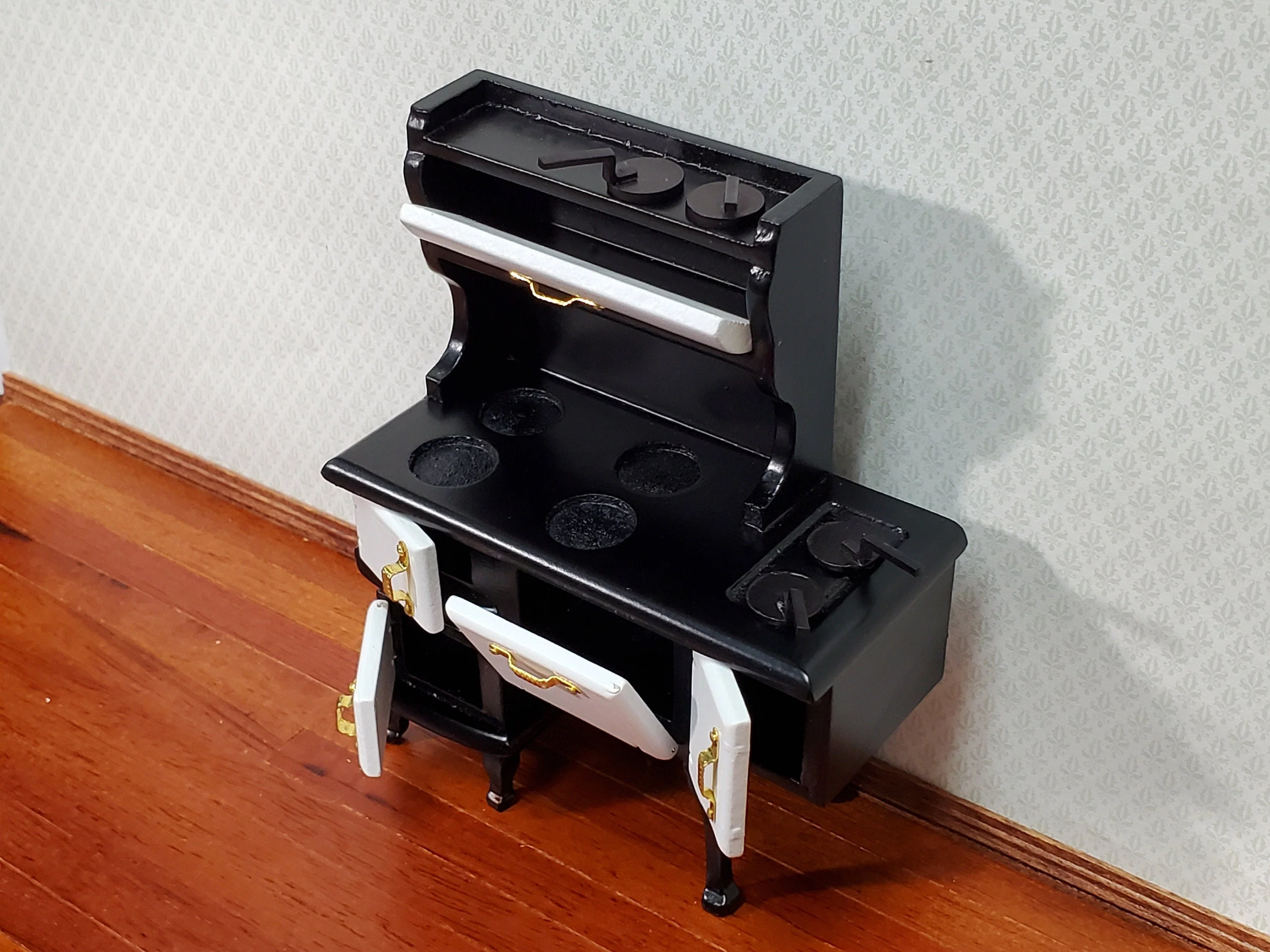 Dollhouse Kitchen Range Stove Oven Early 1900s Style 1:12 Scale Miniature Black & White - Image 3