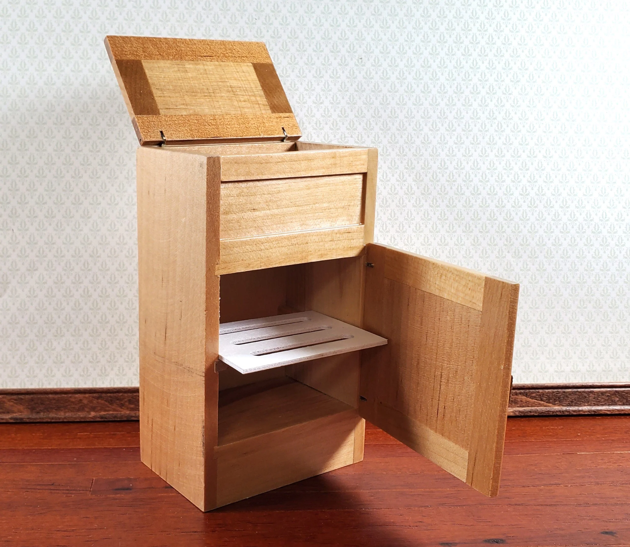 Dollhouse Kitchen Set Sink Fridge Table 1:12 Scale Furniture Light Oak Finish - Image 5
