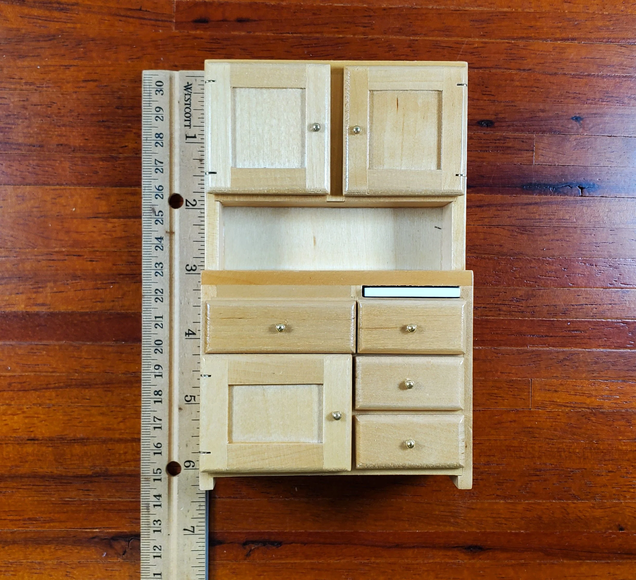 Dollhouse Kitchen Set Sink Fridge Table 1:12 Scale Furniture Light Oak Finish - Image 7