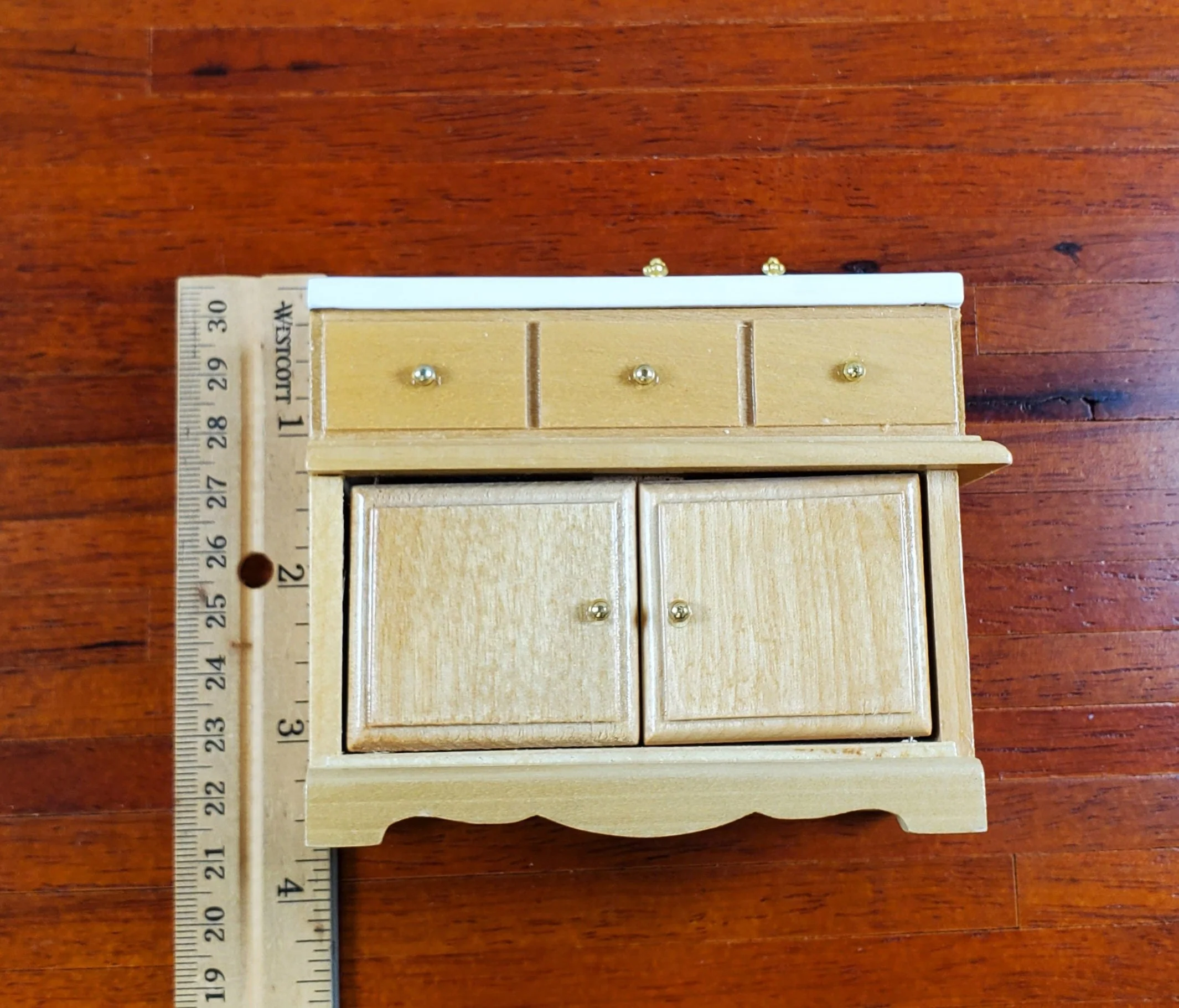 Dollhouse Kitchen Set Sink Fridge Table 1:12 Scale Furniture Light Oak Finish - Image 9