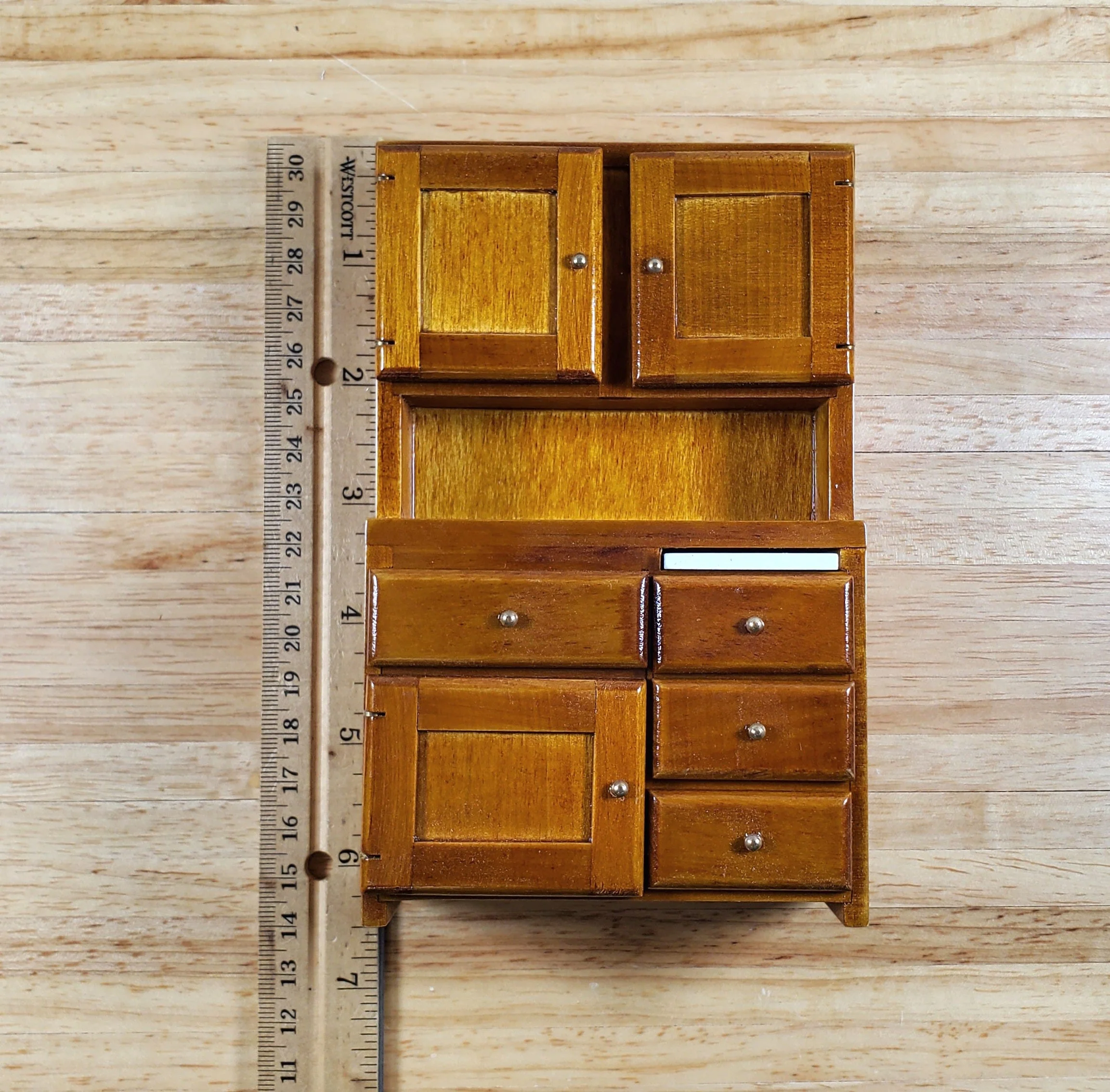 Dollhouse Kitchen Set Sink Fridge Table Chair 1:12 Scale Furniture Walnut Finish - Image 10