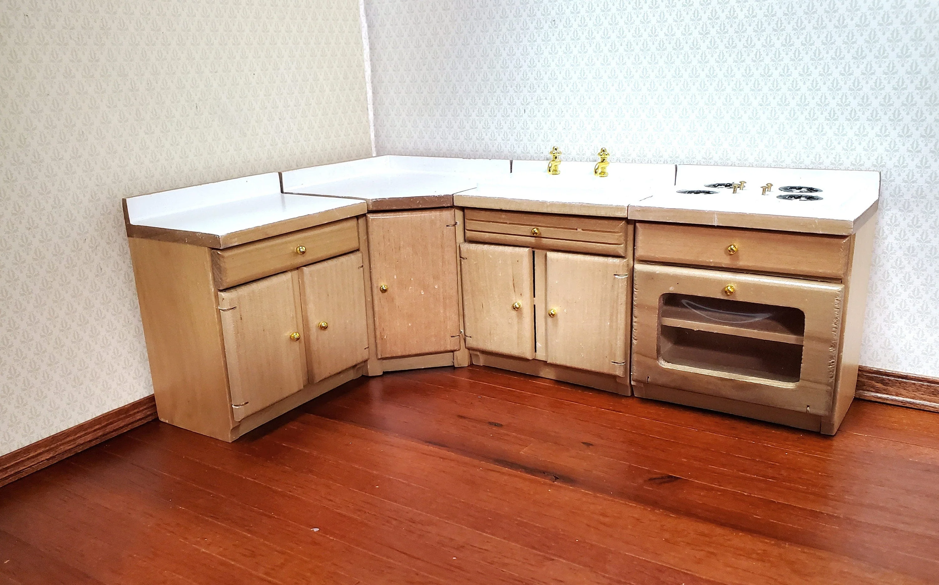 Dollhouse Kitchen Set Sink Stove Oven Cabinets 1:12 Scale Miniature Furniture - Image 2