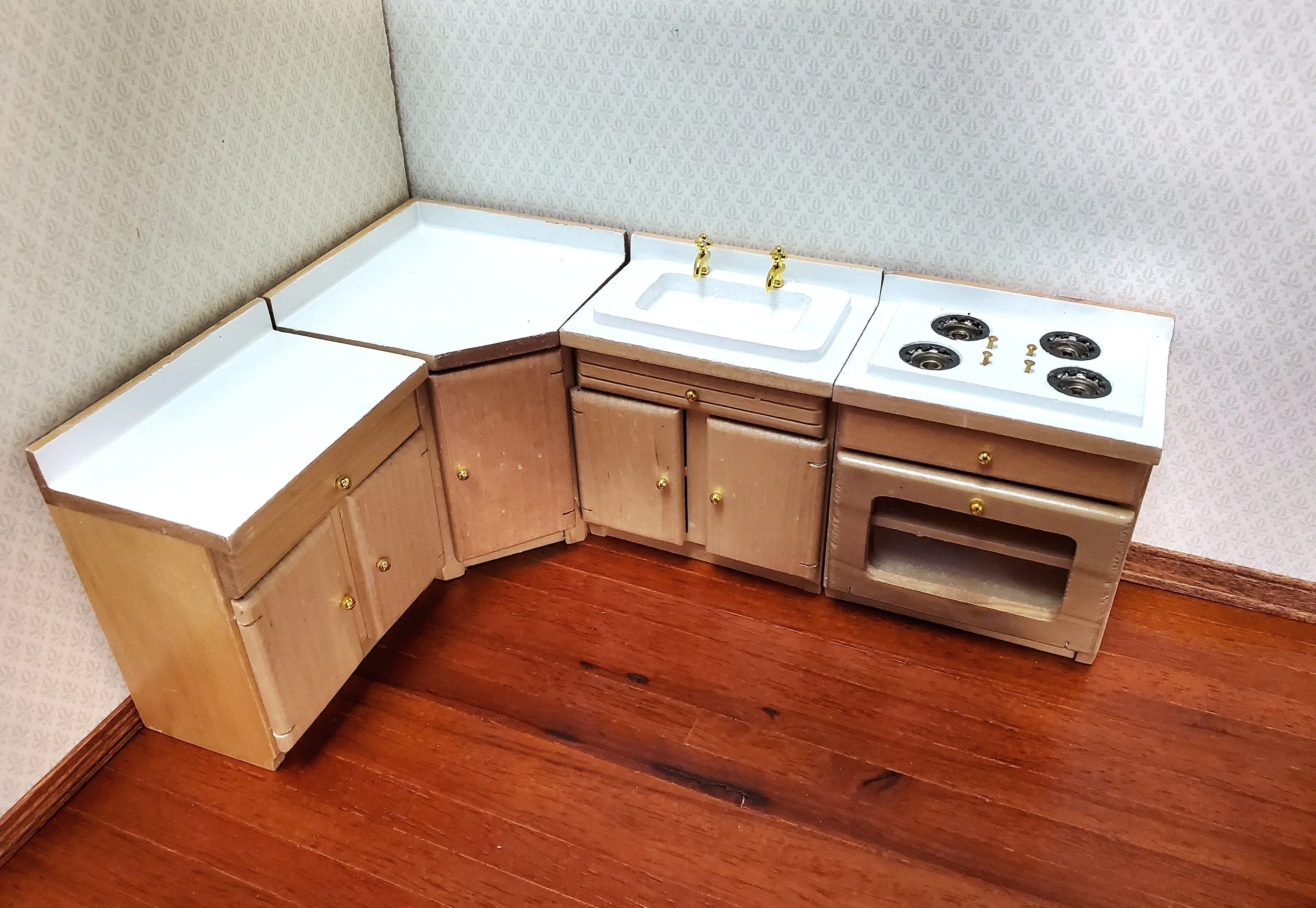 Dollhouse Kitchen Set Sink Stove Oven Cabinets 1:12 Scale Miniature Furniture - Image 3