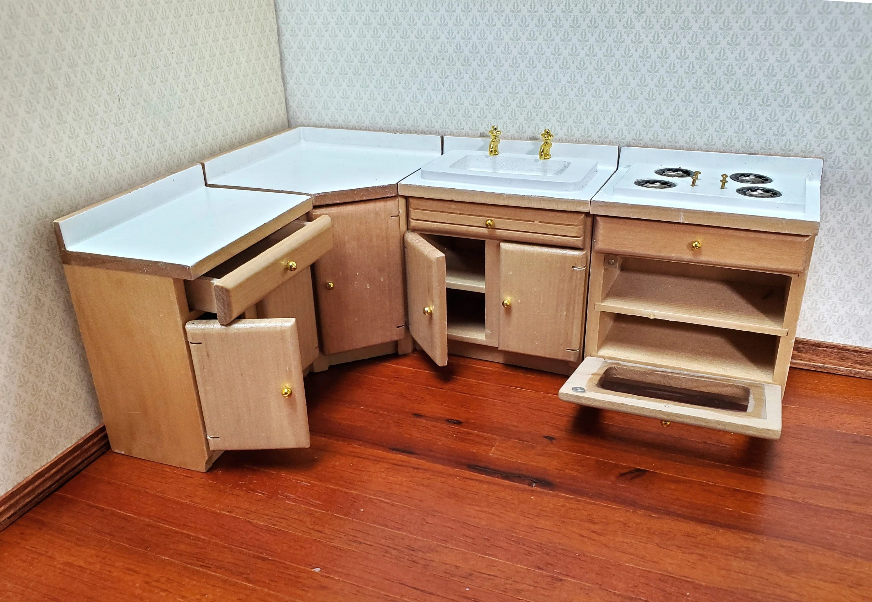 Dollhouse Kitchen Set Sink Stove Oven Cabinets 1:12 Scale Miniature Furniture - Image 4