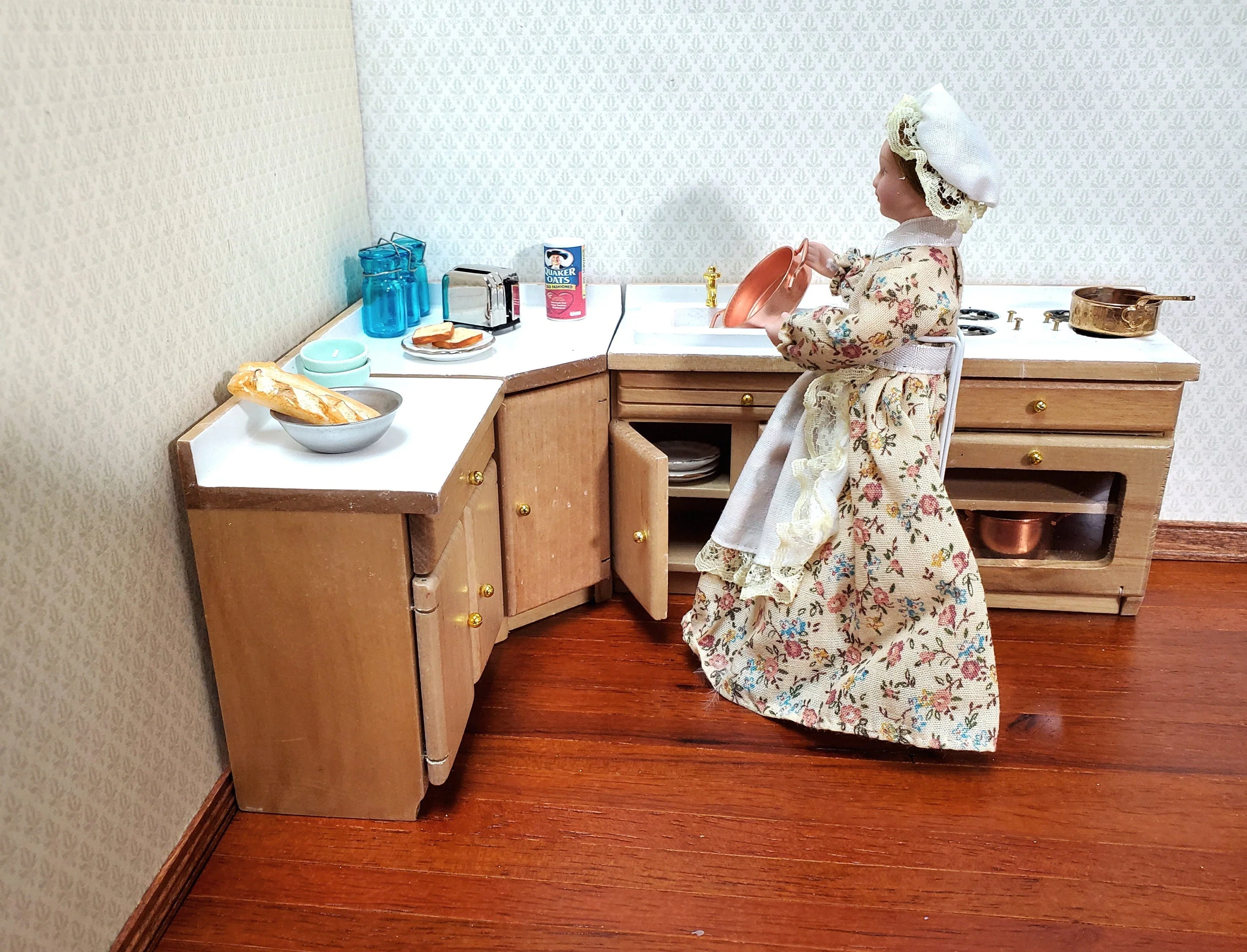 Dollhouse Kitchen Set Sink Stove Oven Cabinets 1:12 Scale Miniature Furniture - Image 5