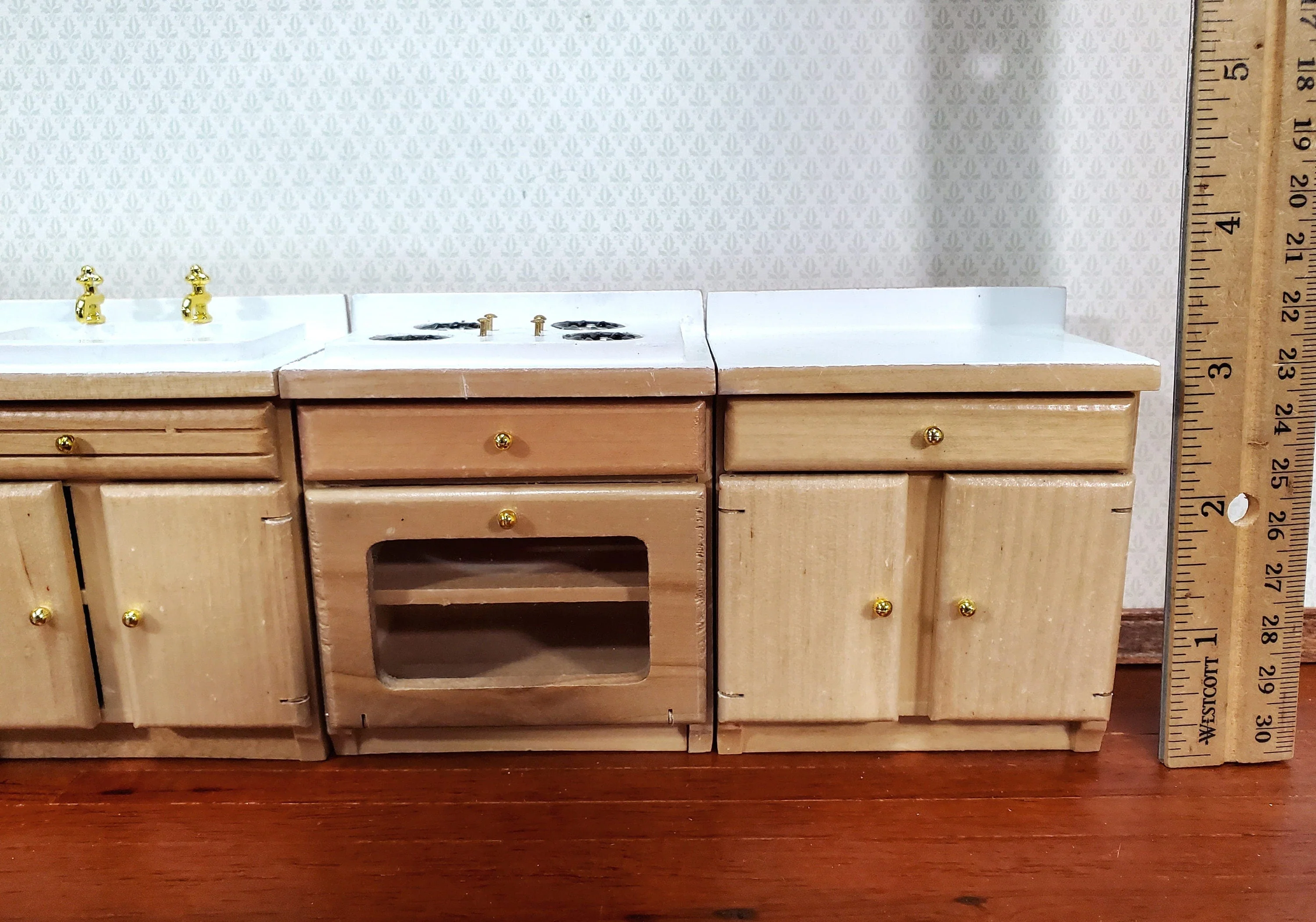 Dollhouse Kitchen Set Sink Stove Oven Cabinets 1:12 Scale Miniature Furniture - Image 6