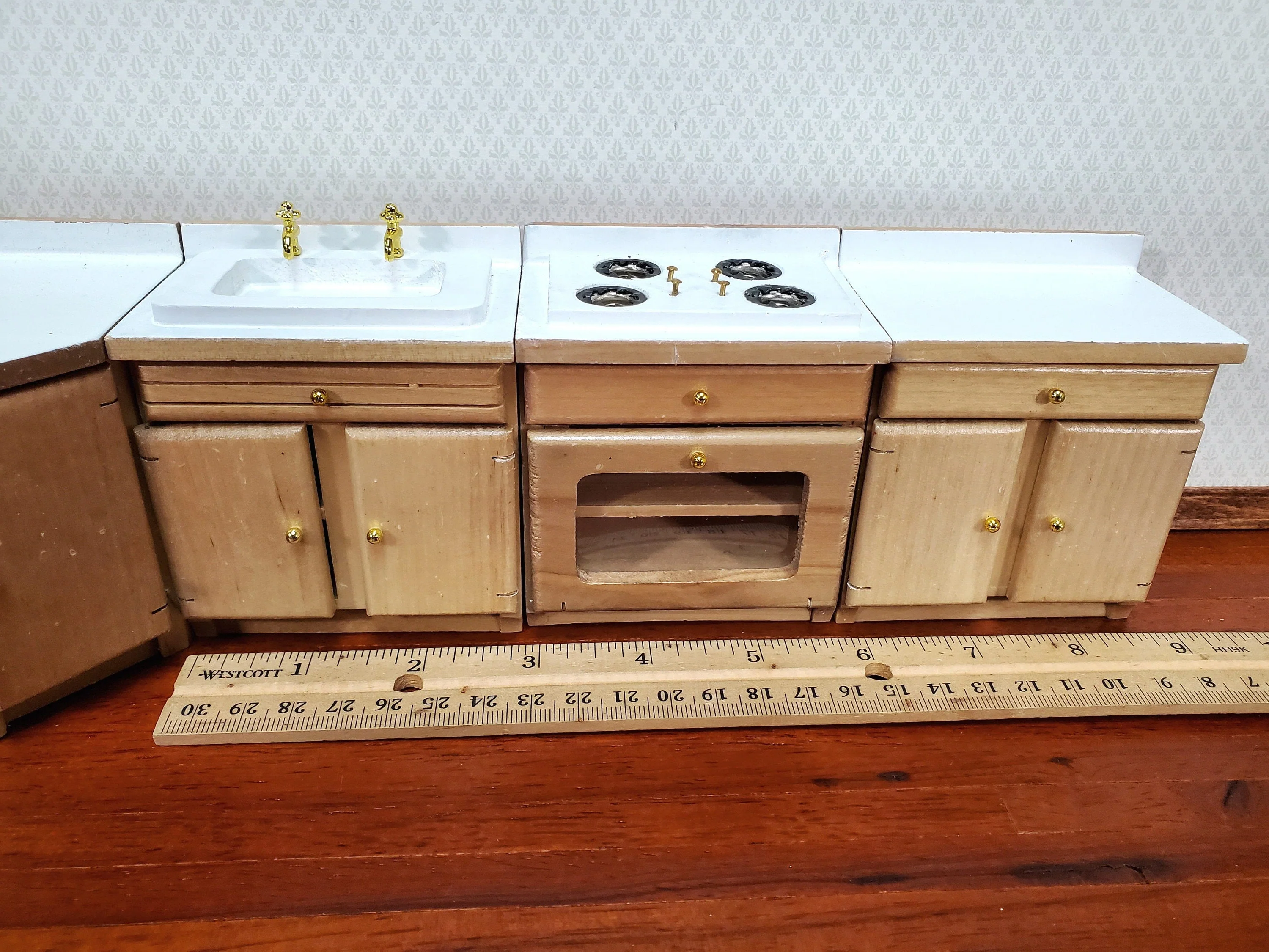 Dollhouse Kitchen Set Sink Stove Oven Cabinets 1:12 Scale Miniature Furniture - Image 7