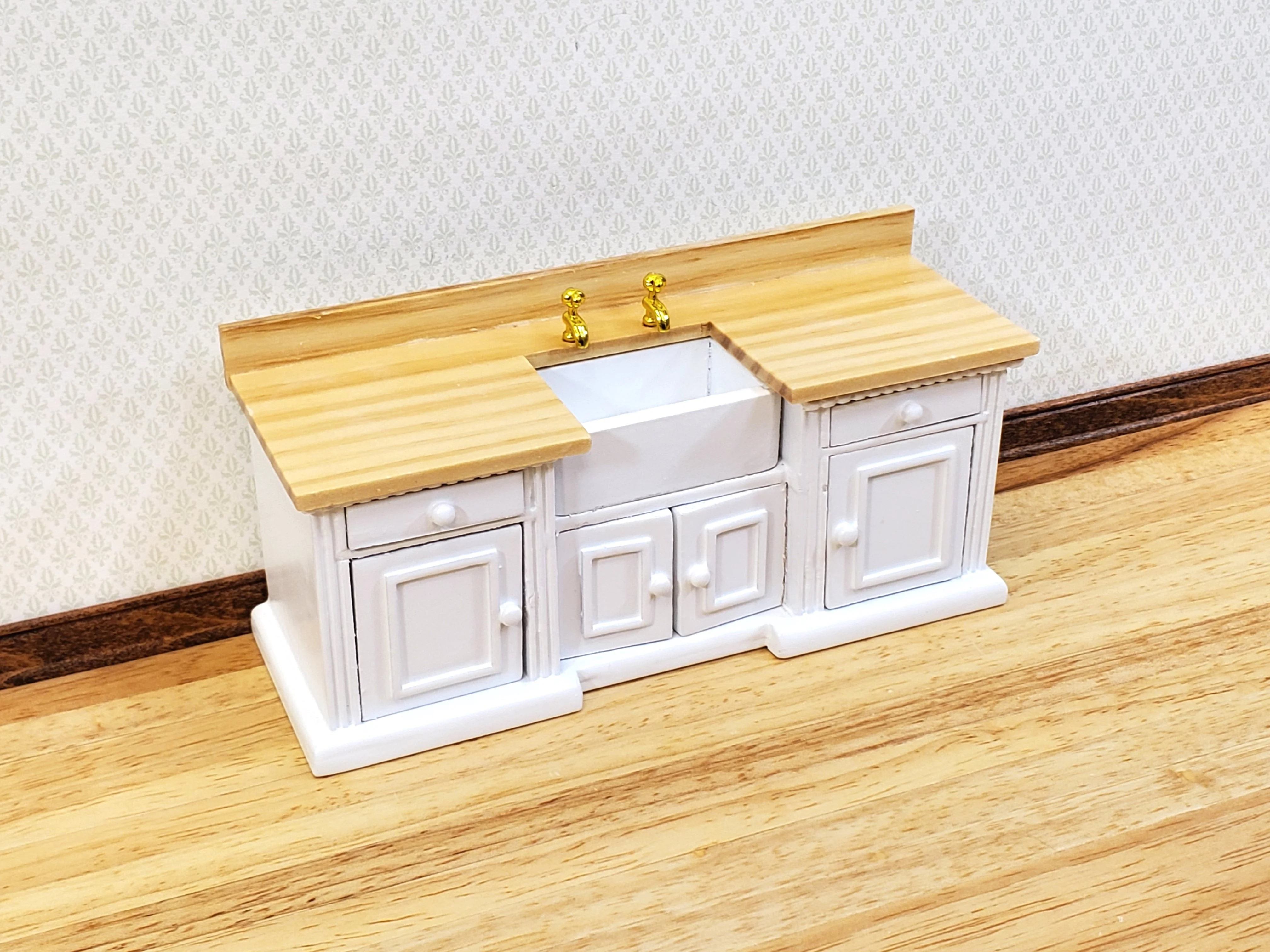 Dollhouse Kitchen Sink Cabinet 1:12 Scale Miniature in White Farmhouse Style - Image 2