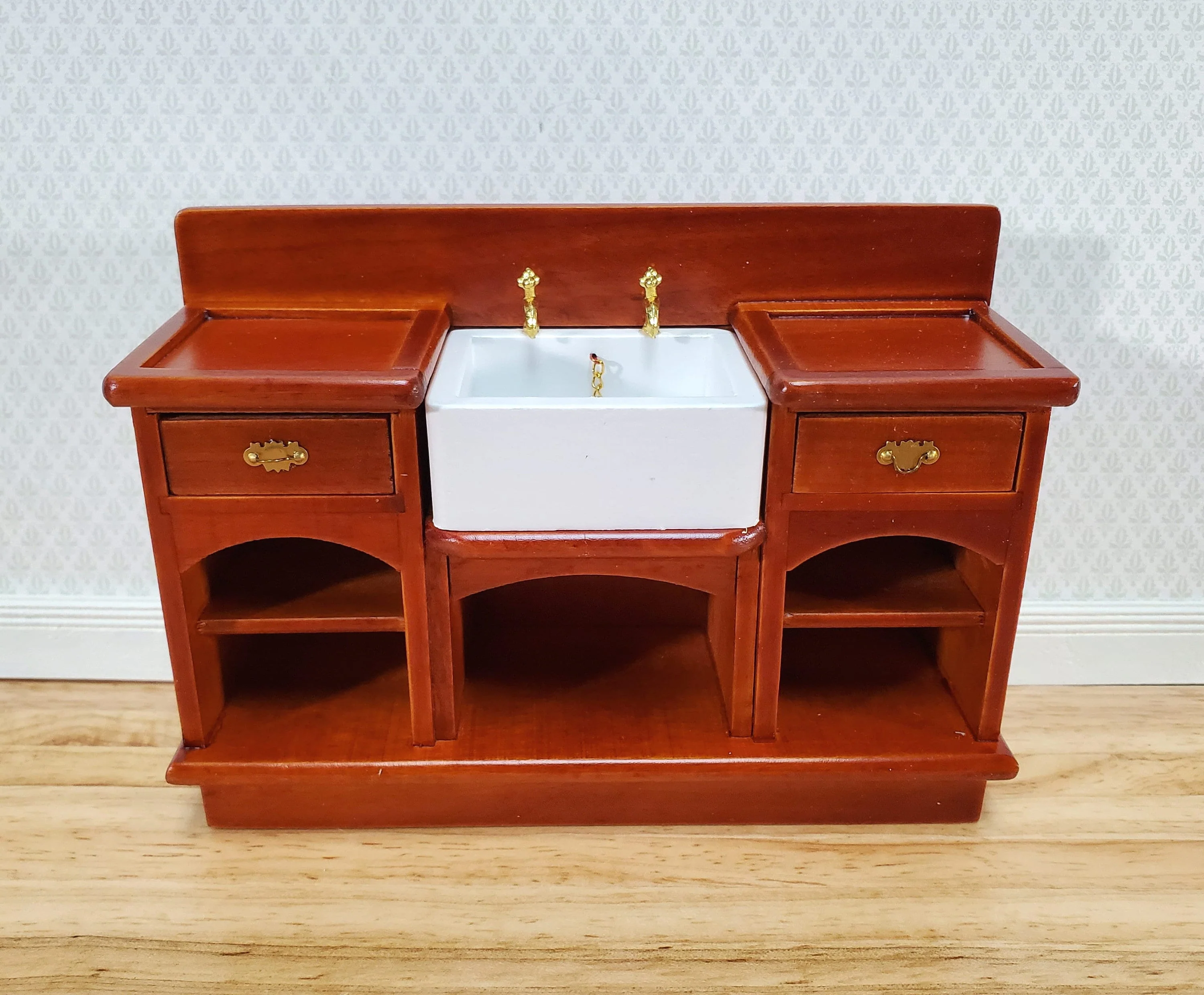 Dollhouse Kitchen Sink Cabinet with Drawers 1:12 Scale Miniature Wood Furniture - Image 2