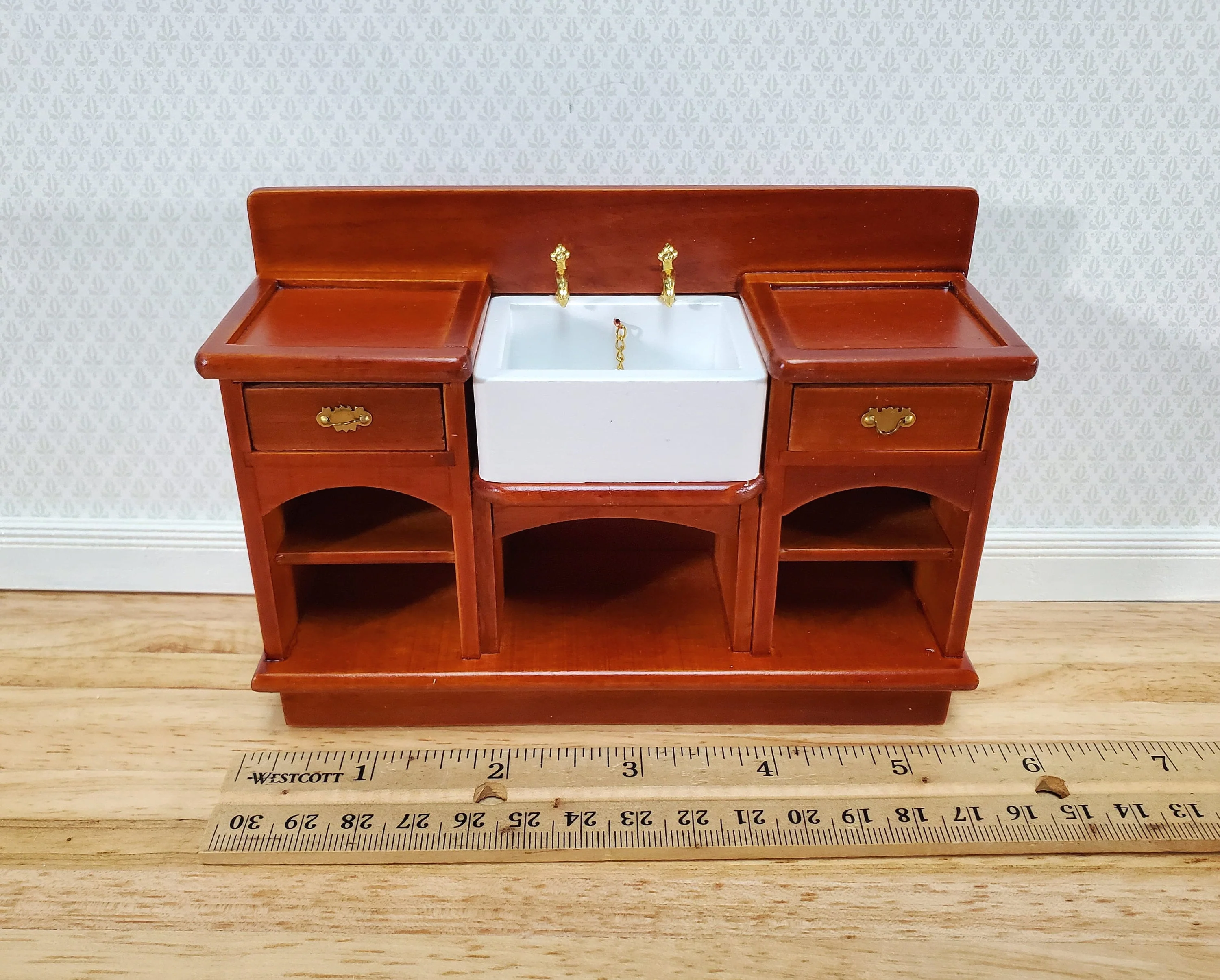 Dollhouse Kitchen Sink Cabinet with Drawers 1:12 Scale Miniature Wood Furniture - Image 3