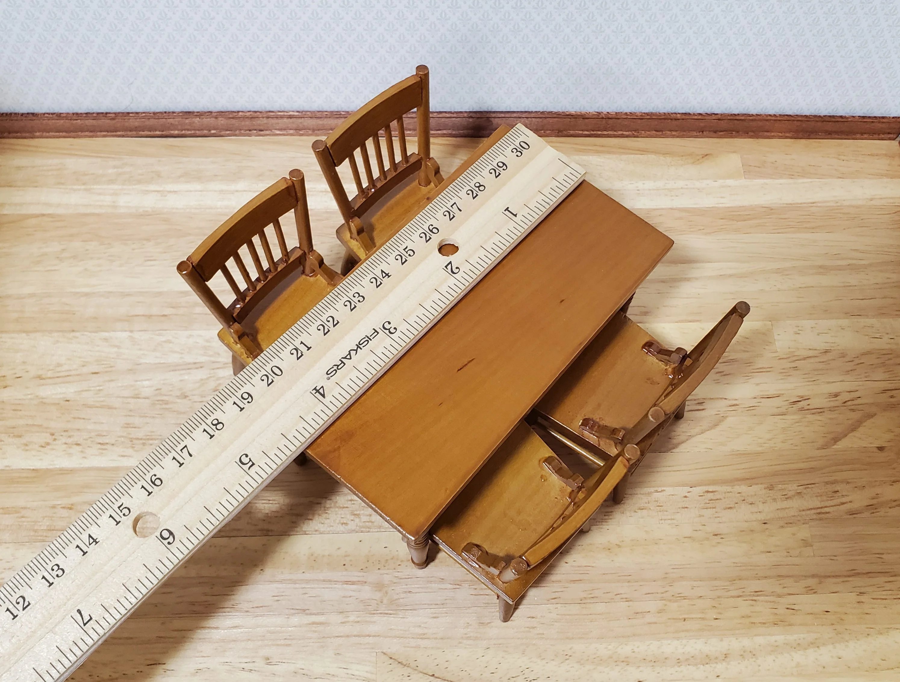 Dollhouse Kitchen Table & 4 Chairs Set Walnut Finish 1:12 Scale Furniture - Image 6