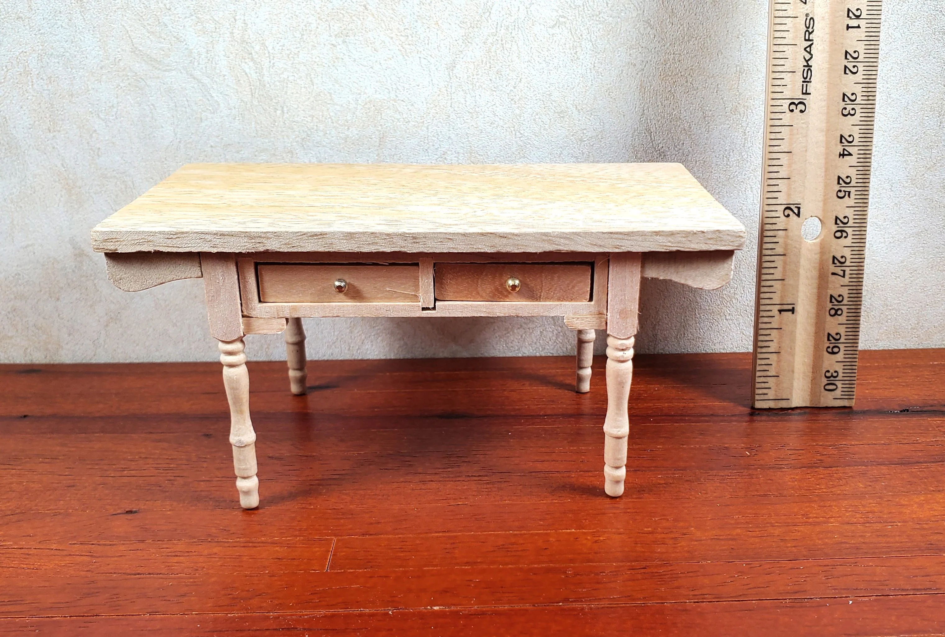 Dollhouse Kitchen Table Farmhouse Style Unpainted Wood 1:12 Scale Miniature - Image 4