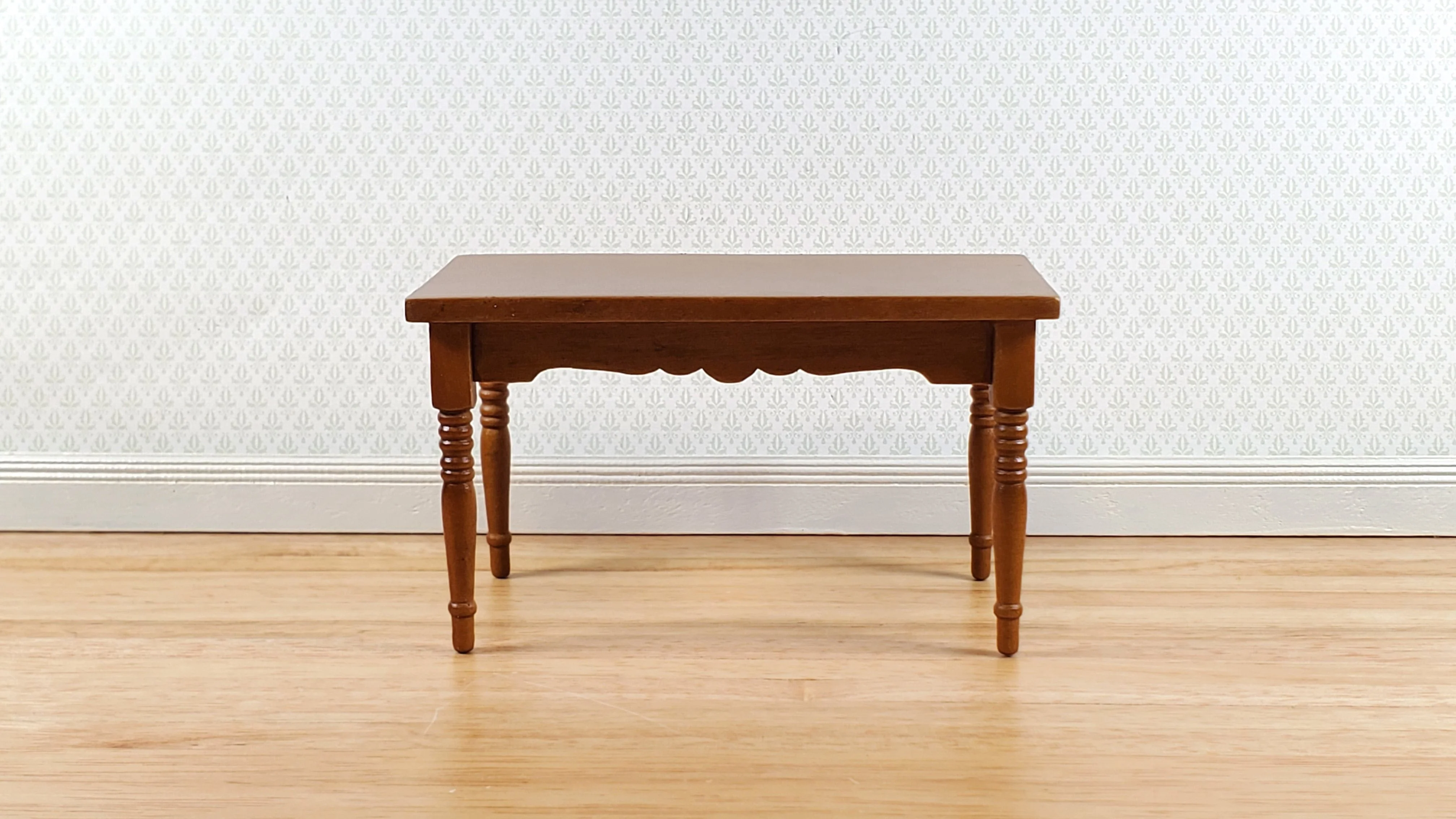 Dollhouse Kitchen Table Walnut Finish 1:12 Scale Miniature Wood Furniture - Image 2