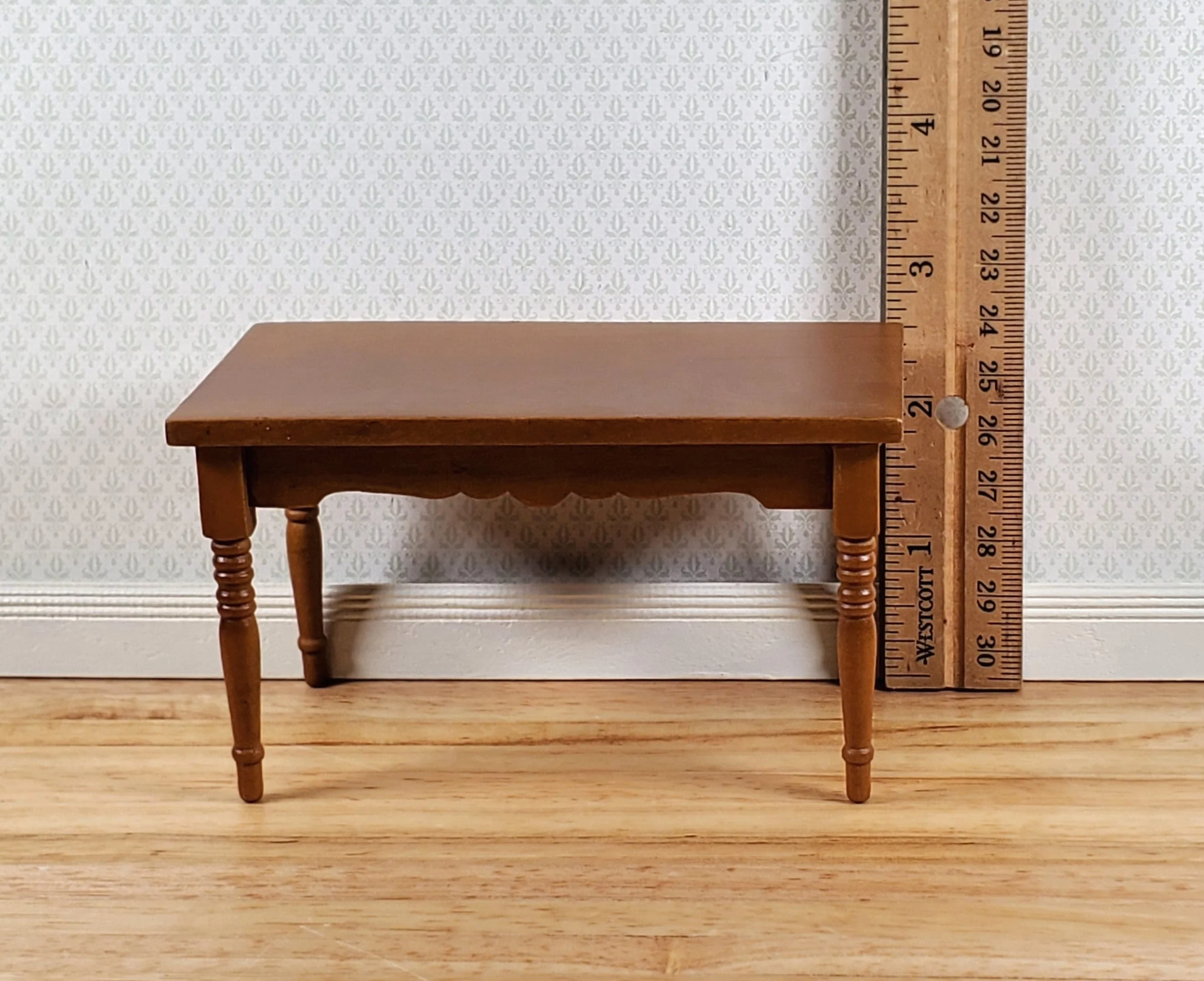 Dollhouse Kitchen Table Walnut Finish 1:12 Scale Miniature Wood Furniture - Image 5