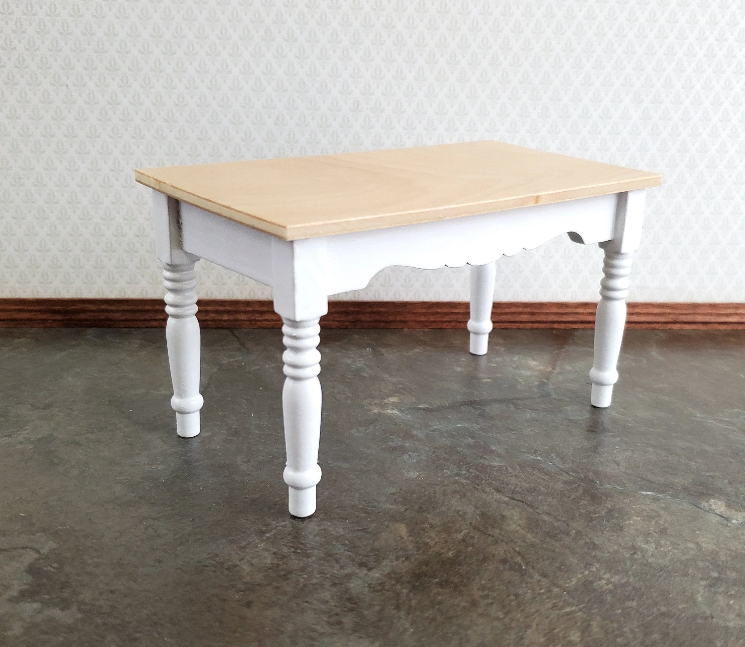Dollhouse Kitchen Table White & Light Oak 1:12 Scale Miniature Furniture