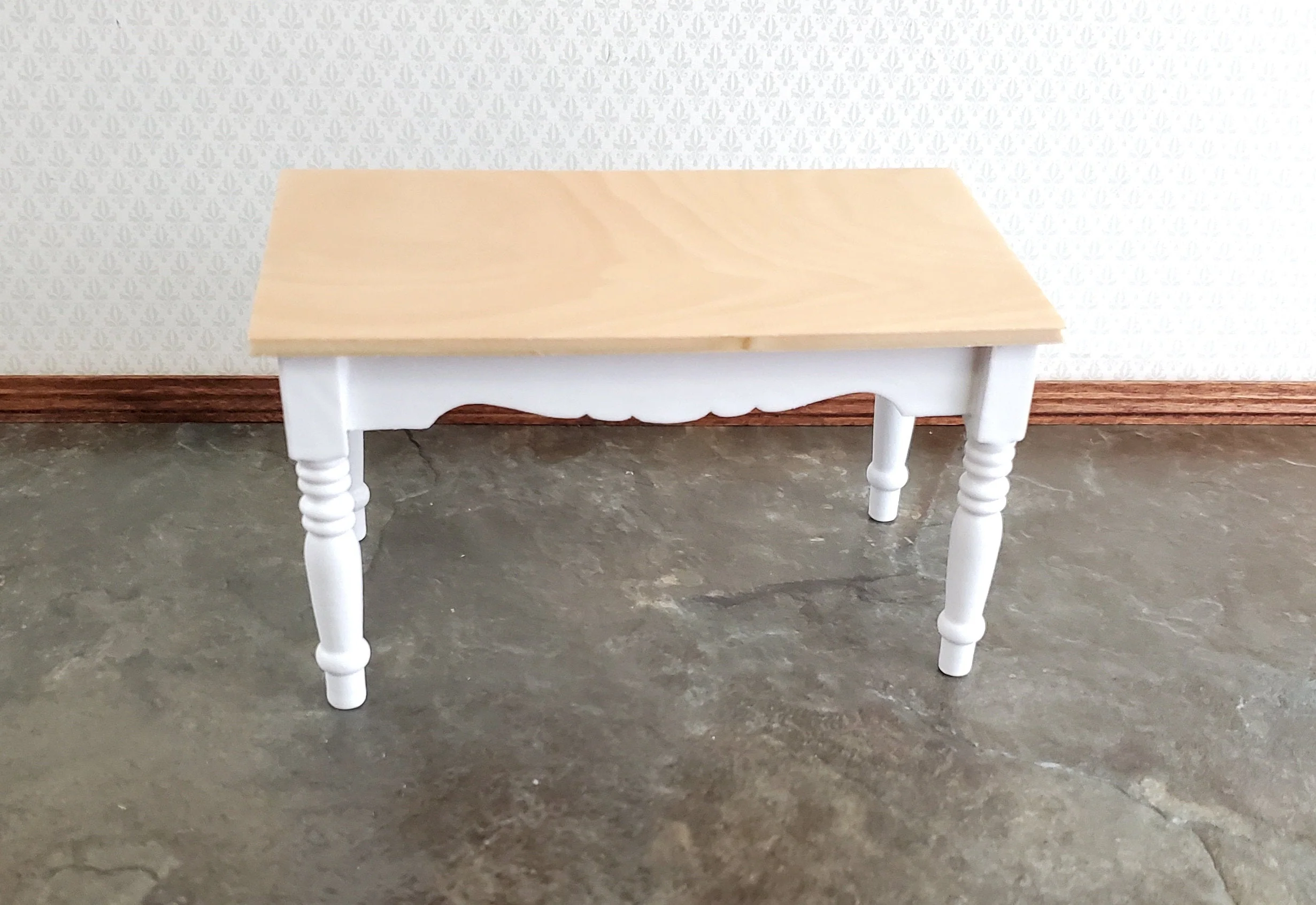 Dollhouse Kitchen Table White & Light Oak 1:12 Scale Miniature Furniture - Image 2