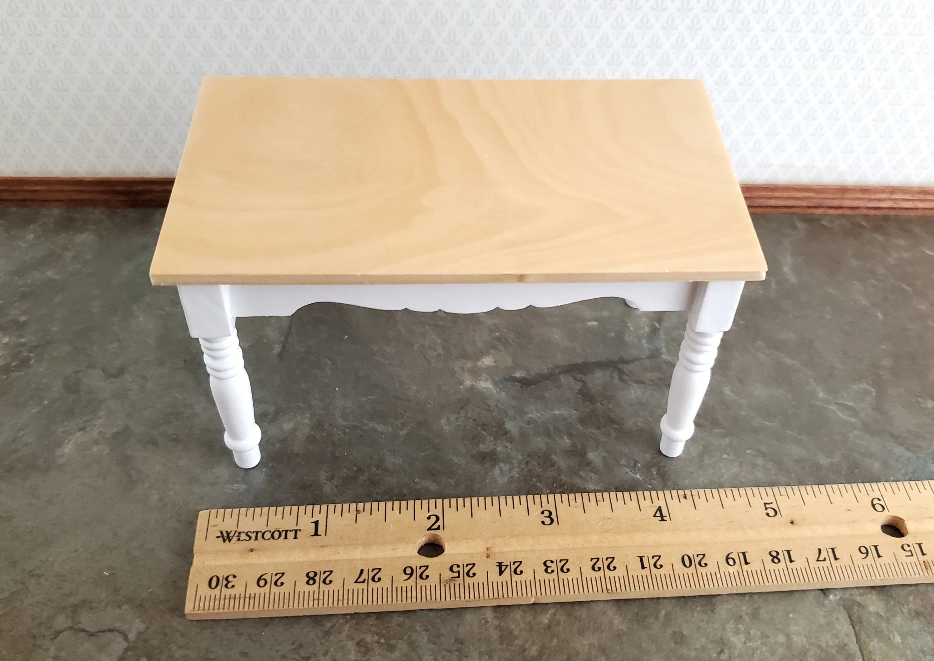 Dollhouse Kitchen Table White & Light Oak 1:12 Scale Miniature Furniture - Image 3