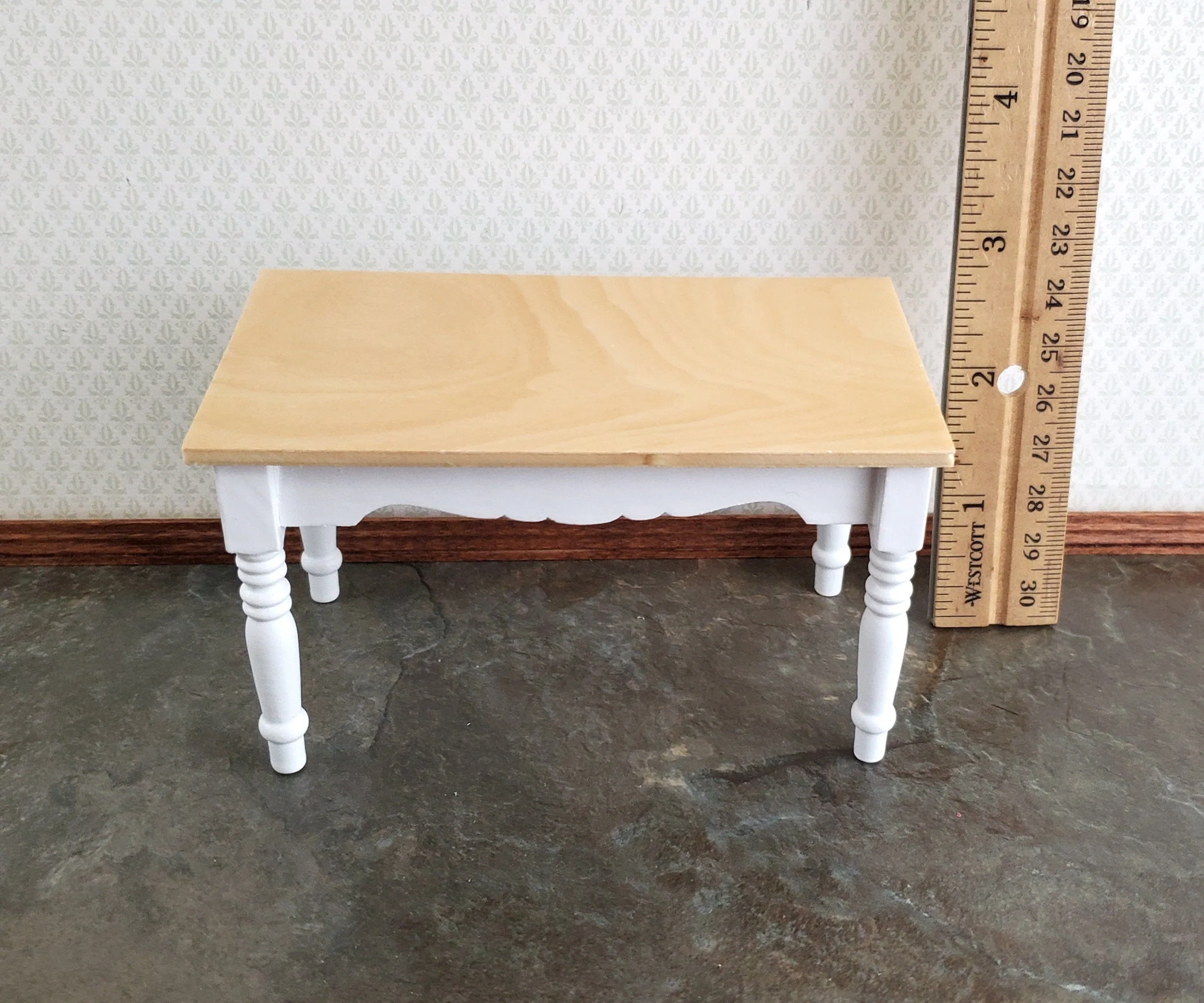 Dollhouse Kitchen Table White & Light Oak 1:12 Scale Miniature Furniture - Image 4