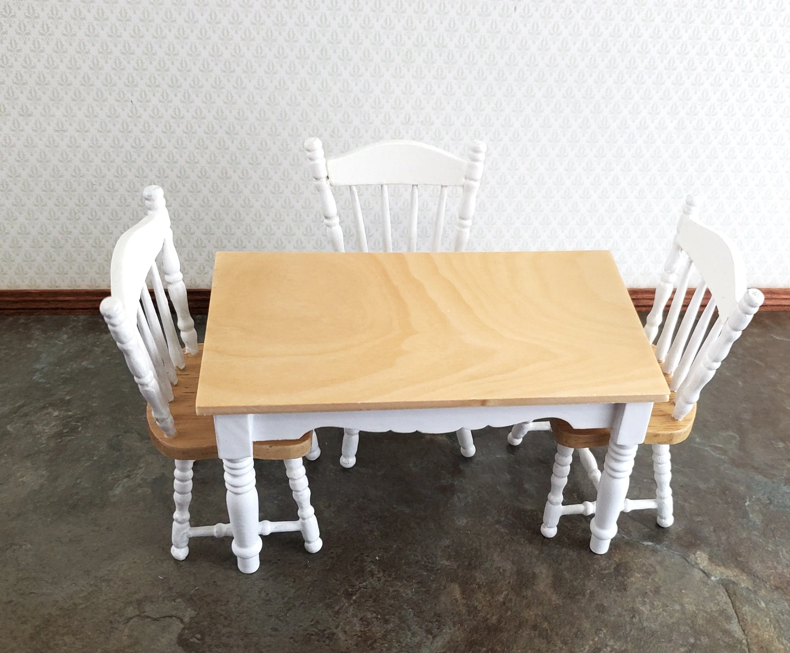 Dollhouse Kitchen Table White & Light Oak 1:12 Scale Miniature Furniture - Image 5