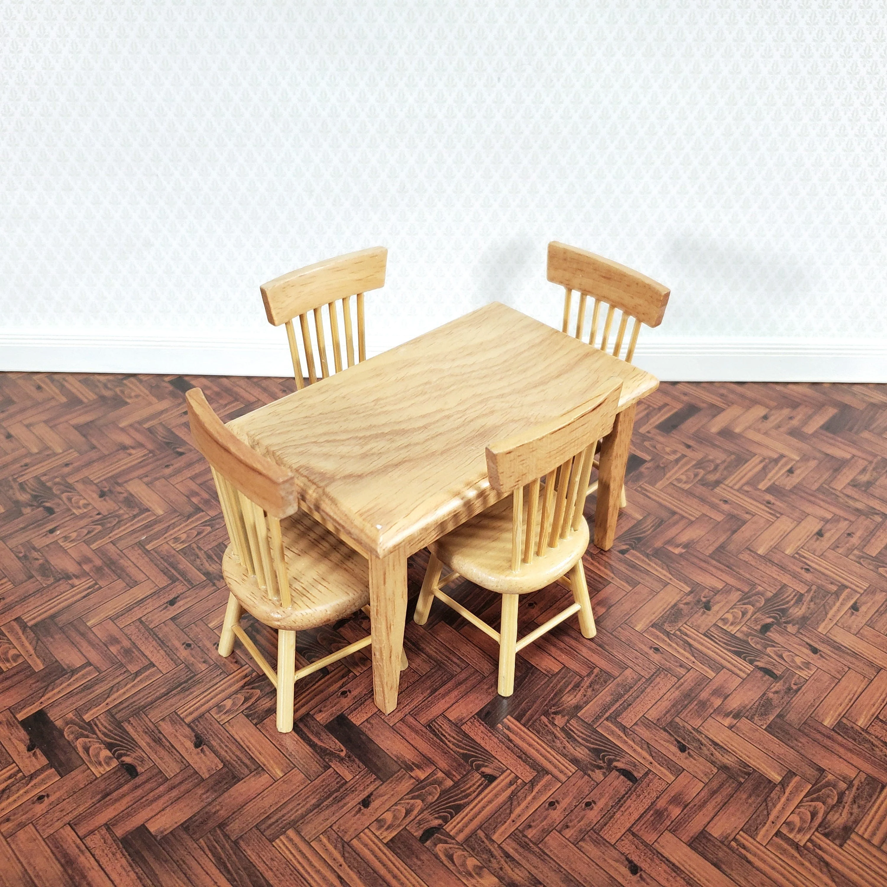 Dollhouse Kitchen Table with 4 Chairs Medium Oak Finish 1:12 Scale Miniature Furniture