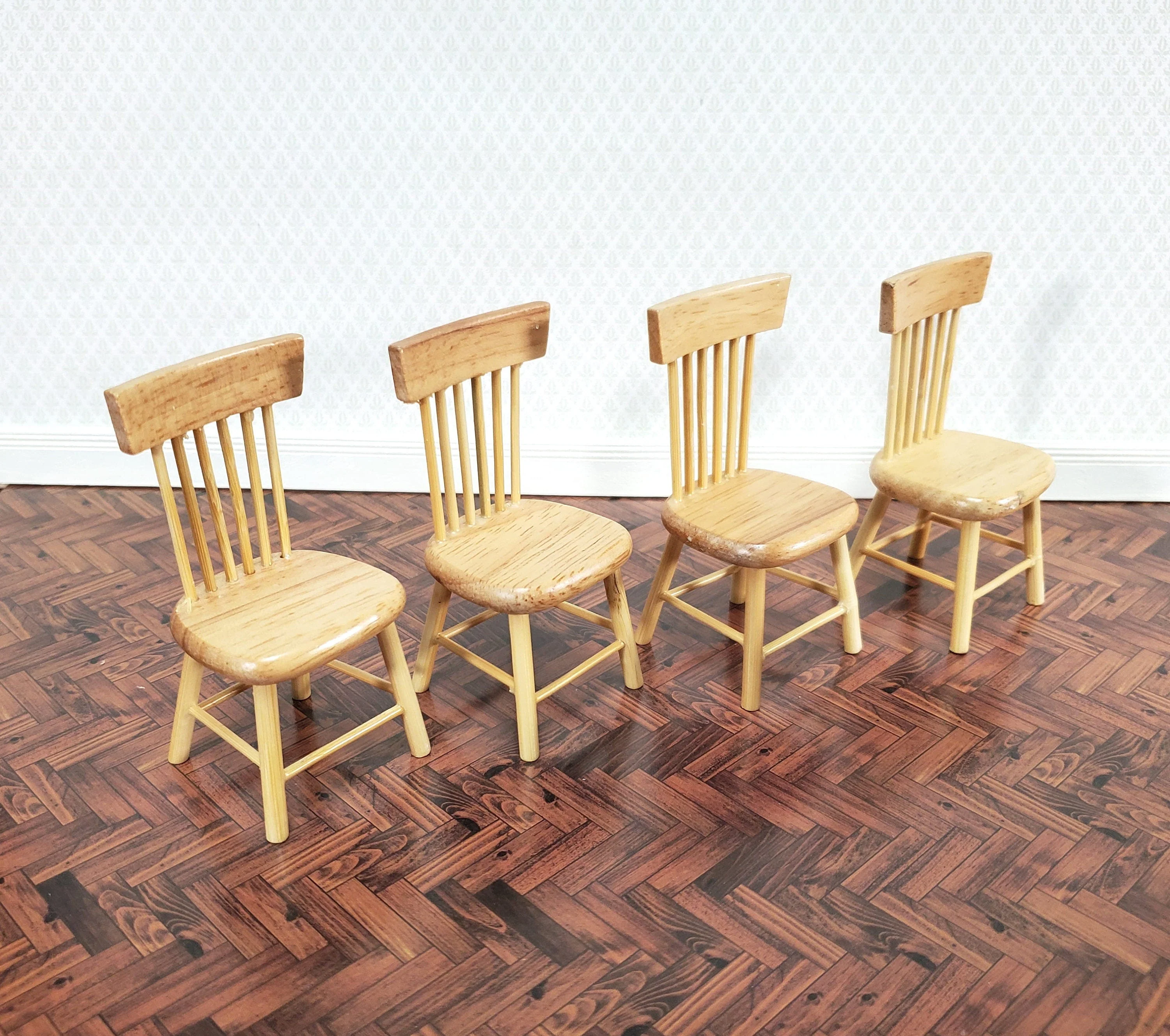 Dollhouse Kitchen Table with 4 Chairs Medium Oak Finish 1:12 Scale Miniature Furniture - Image 3