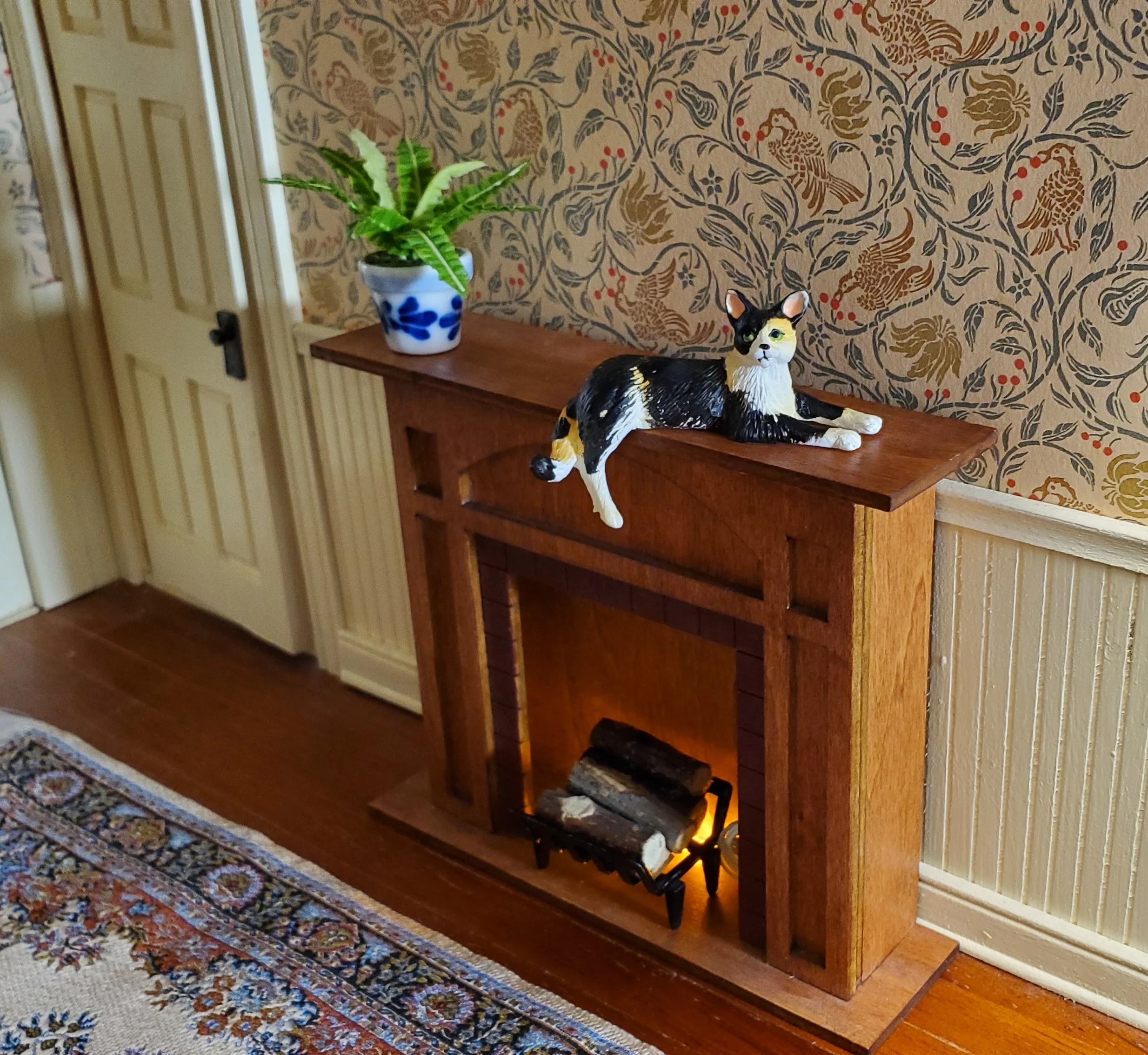 Dollhouse Kitty Cat Calico Black Orange Shelf Sitter Leg Down 1:12 Scale Miniature - Image 4