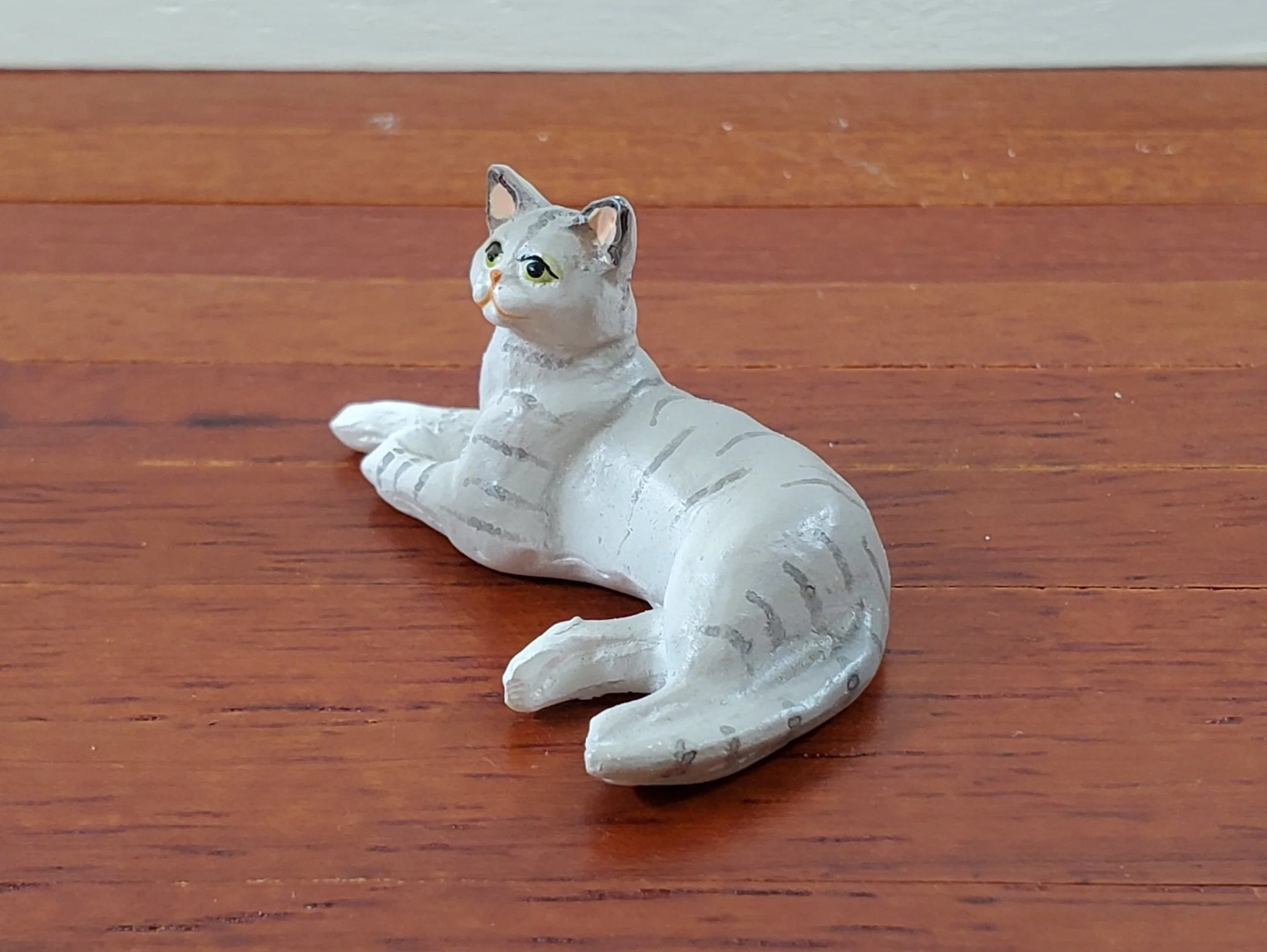 Dollhouse Kitty Cat Gray Tabby Lying Down on Side 1:12 Scale Miniature Pet