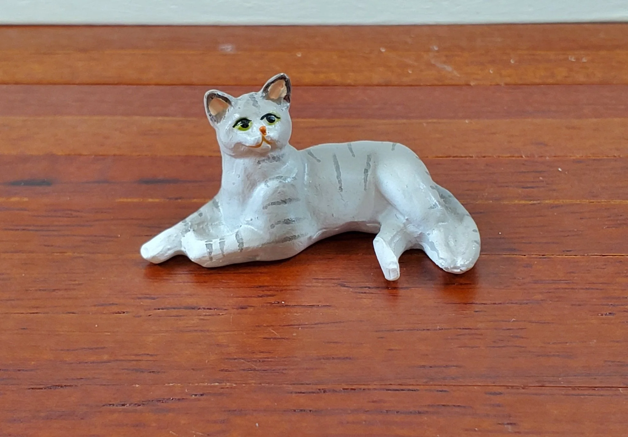 Dollhouse Kitty Cat Gray Tabby Lying Down on Side 1:12 Scale Miniature Pet - Image 2