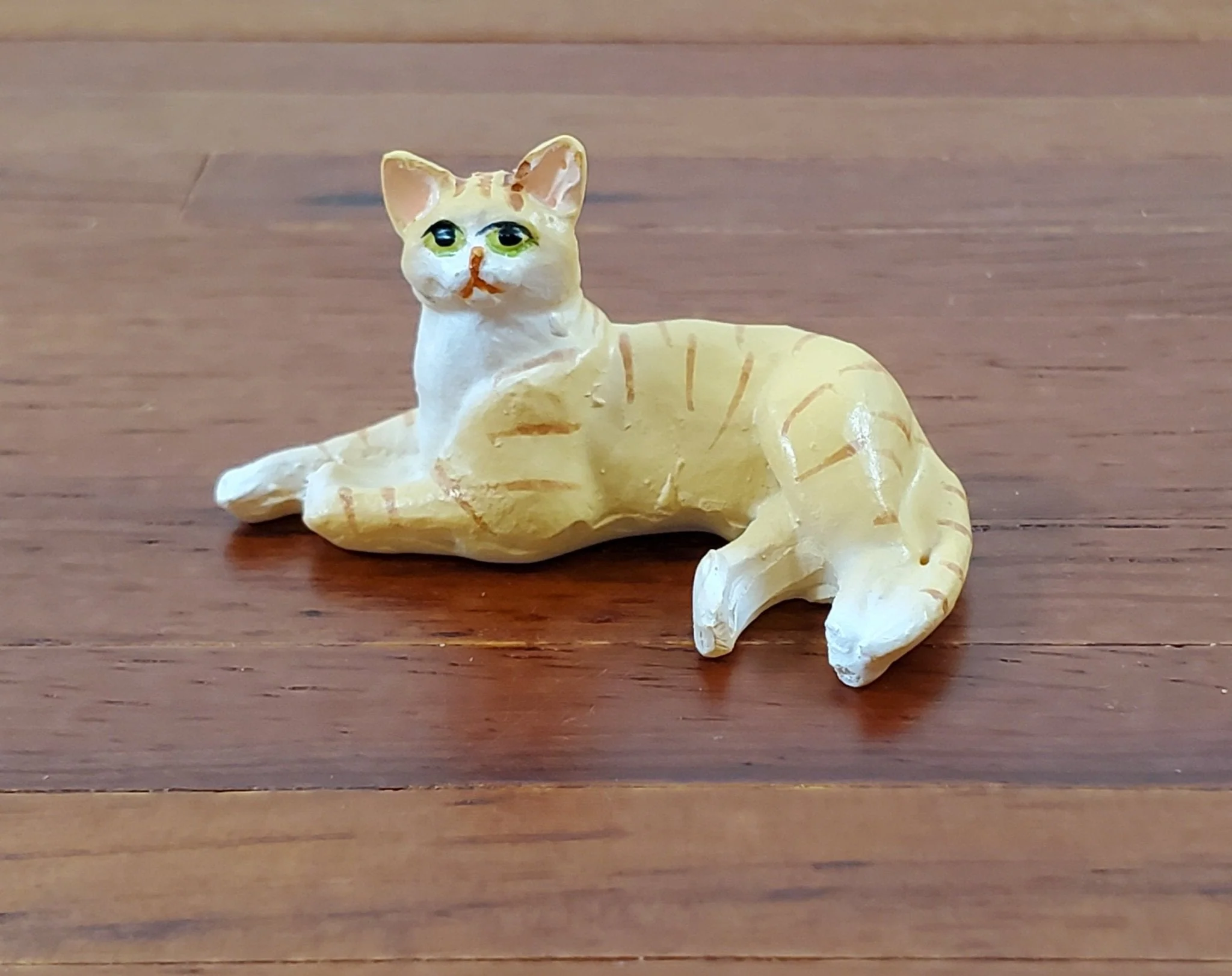 Dollhouse Kitty Cat Orange Tabby Lying Down on Side 1:12 Scale Miniature Pet